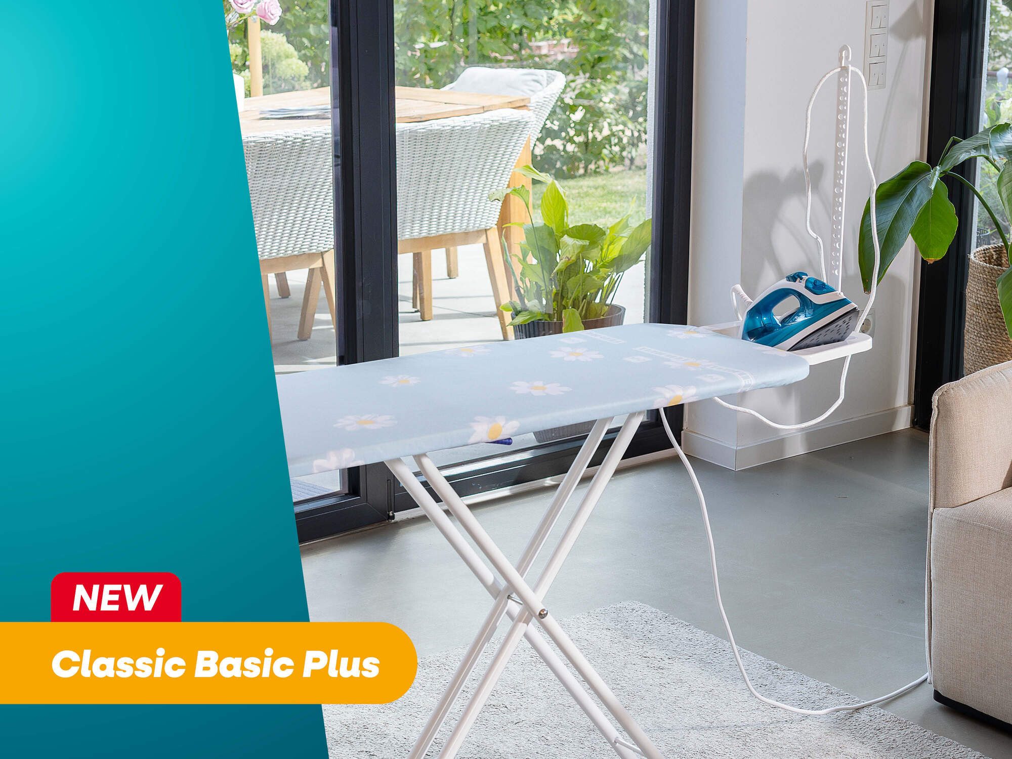 Leifheit Bügelbrett Bügeltisch Classic M Basic Plus, Bügelfläche 38.0x120.0 cm, Höhenverstellbar, 120 x 38 cm Bügelfläche, feste Bügeleisenablage