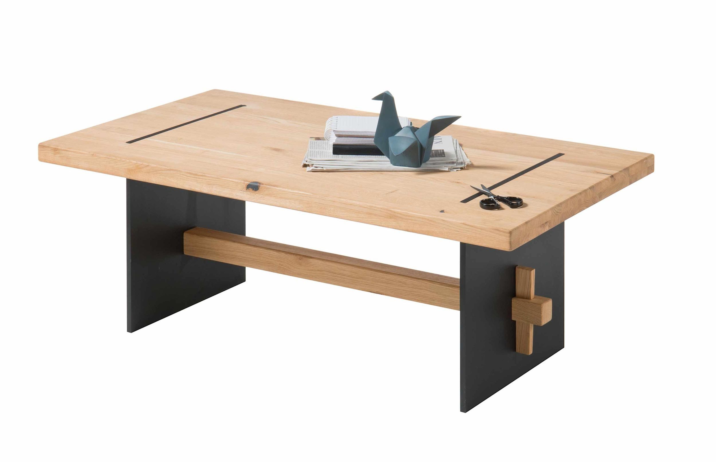 Bega Consult Couchtisch Couchtisch MARES 110 x 60 cm Eiche massiv Tischbeine Metall