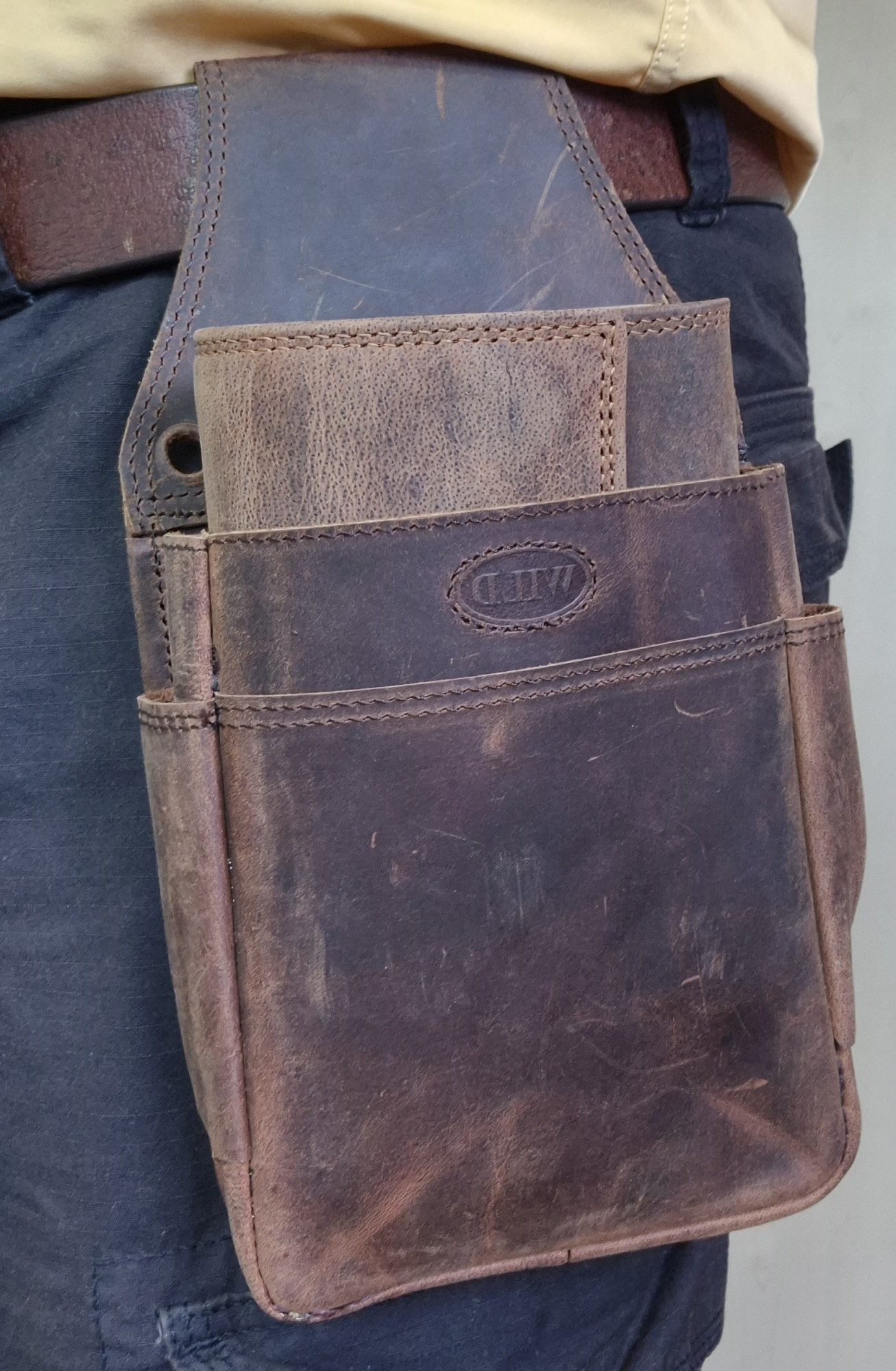 Einkaufszauber Kellnerbörse Bayrisches Leder Holster Hüfttasche für Kellner Geldbeutel Oktoberfest, naturbelassenes rustikales robustes Büffelleder