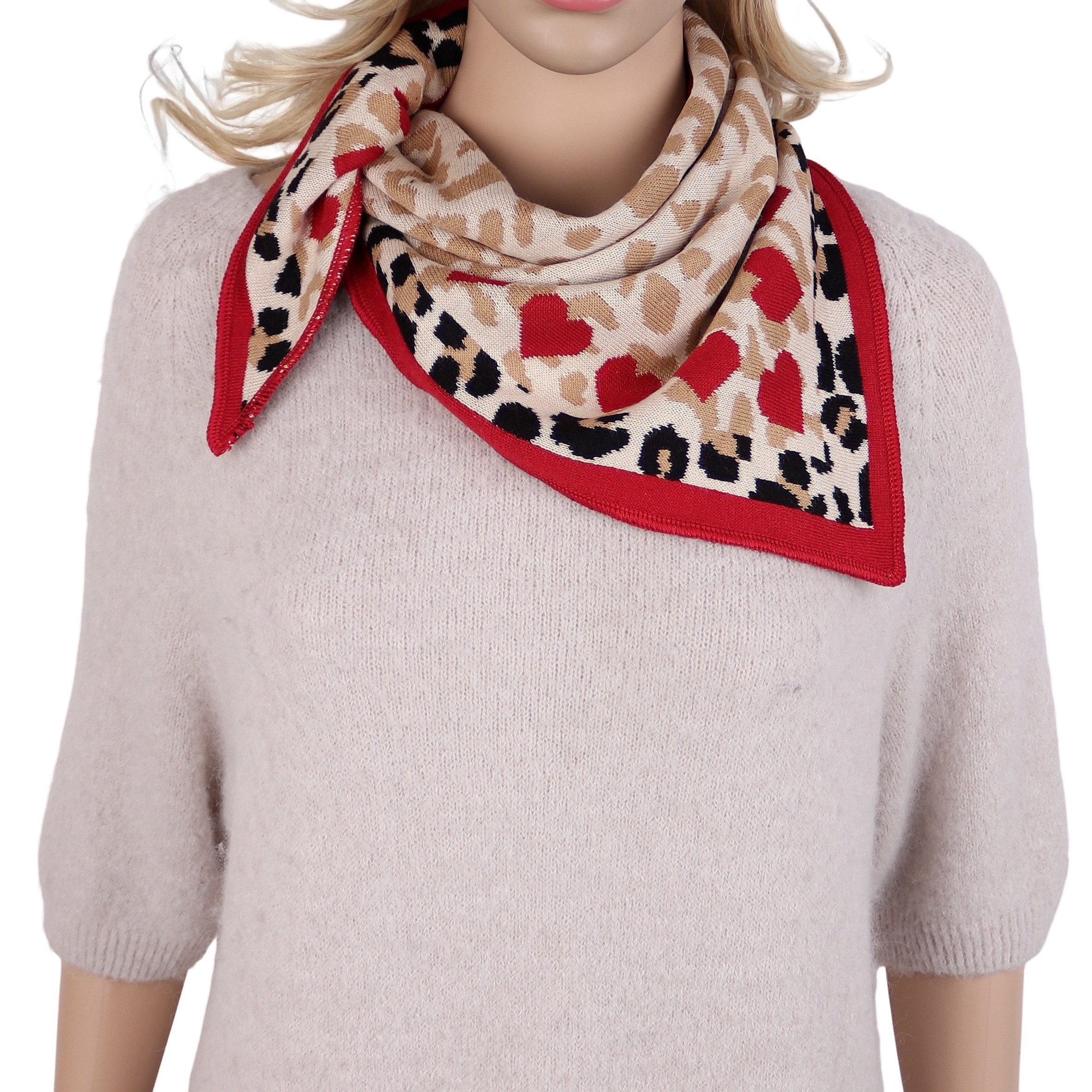MIRROSI Dreieckstuch weiches Halstuch Stricktuch 55x110 cm mit Herzmuster, (Neue Kollektion Herbst/Winter 2026), mit Leo-Muster, 65% Baumwolle und 35% Viskose