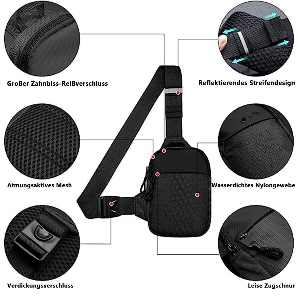 feinlux Schultertasche Schultertasche Brusttasche Sling Schulter Rucksack Rucksäcke Crossbody (Packung, Umhängetasche), für Outdoor Camping Reisen Wandern Radfahren Multipurpose Tagepacks
