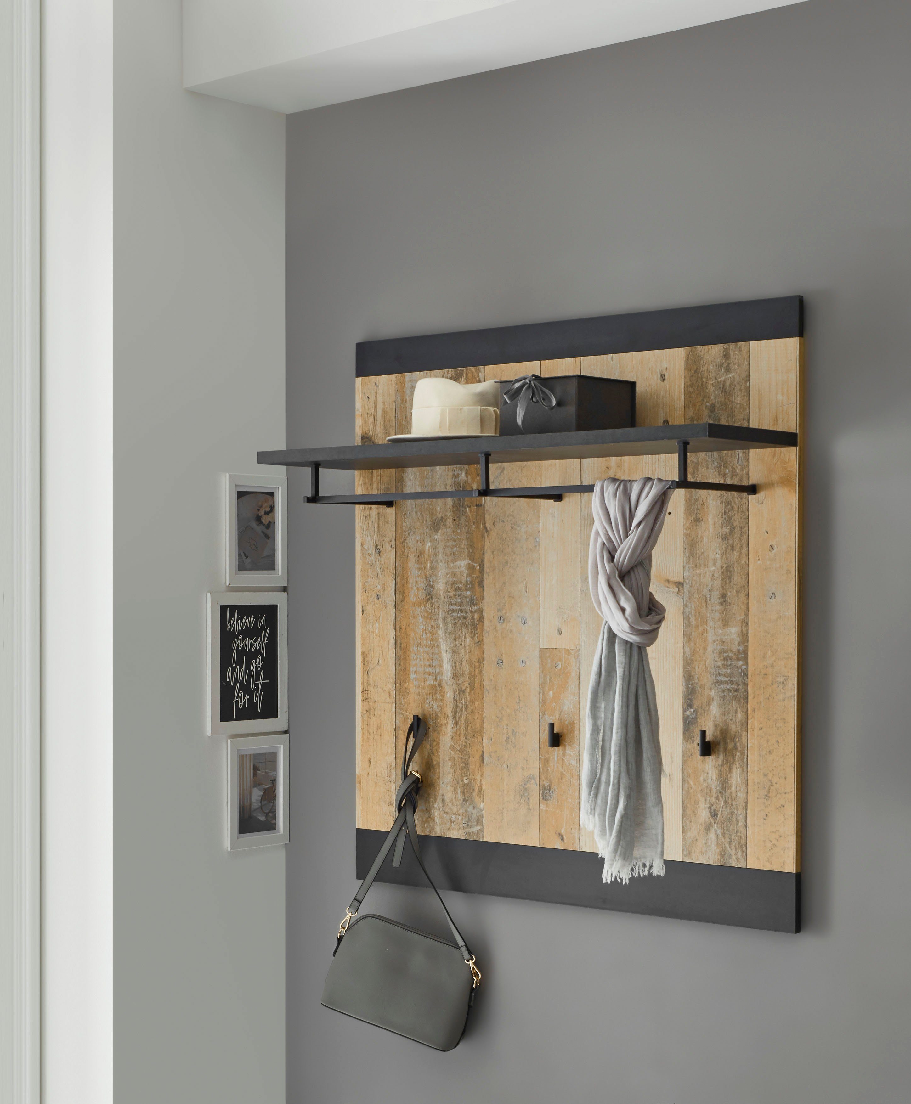 Home affaire Garderobenpaneel Sherwood, Wandregal im Industrial-Style, Flurgarderobe, Garderobe, mit Ablage, Garderobenstange und Haken, in 2 Farben erhältlich