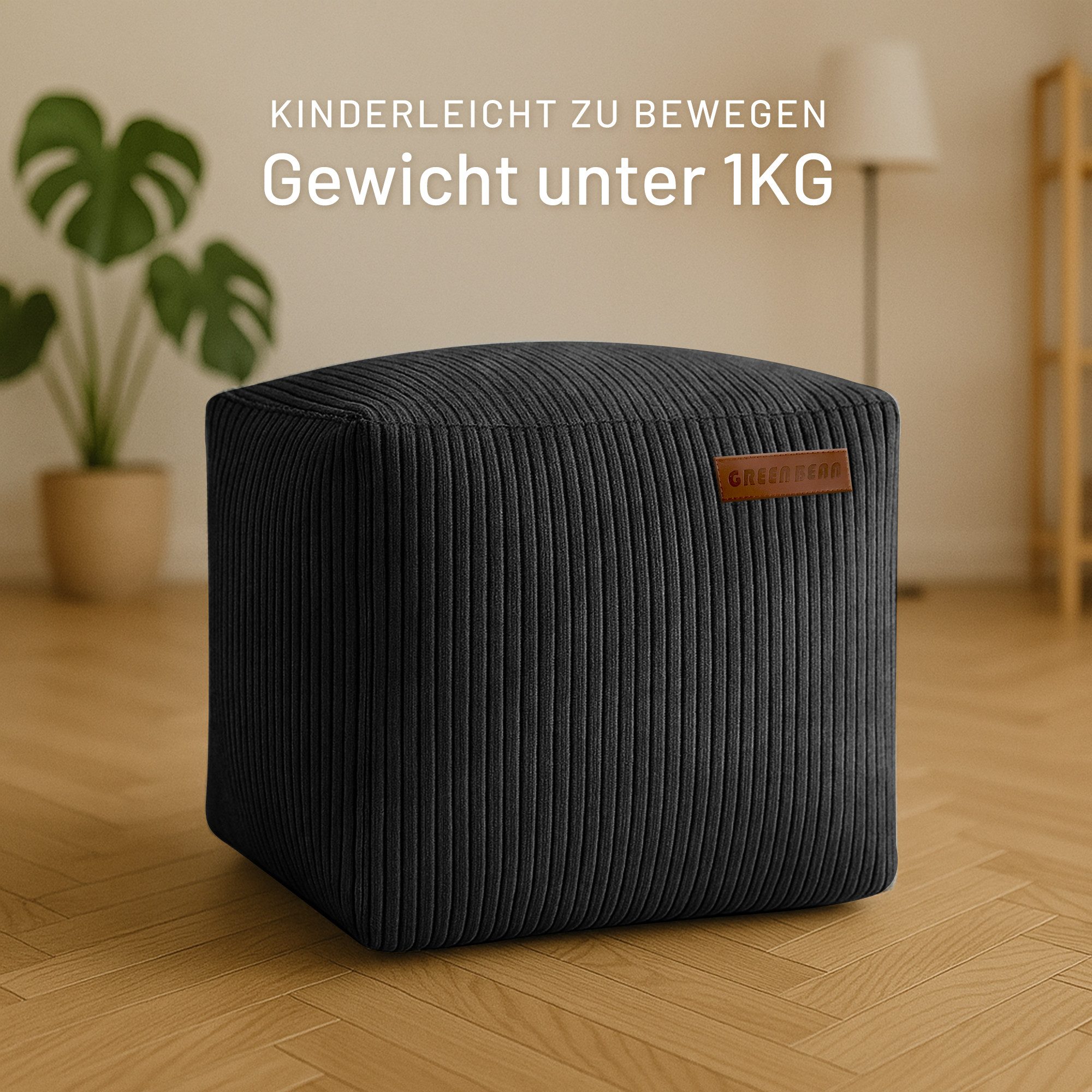 Green Bean Pouf Cube Cord (Indoor Sitzhocker Sitzkissen Fußhocker Relax-Sessel, Made in Germany), die ideale Ergänzung zum Sitzsack – Bild 3 von 5