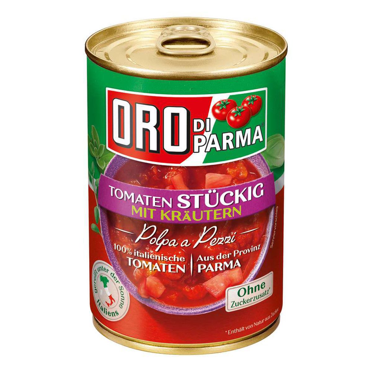 ORO DI PARMA Gemüsekonserve, Oro di Parma Tomaten stückig mit Italienischen Kräutern 425ml
