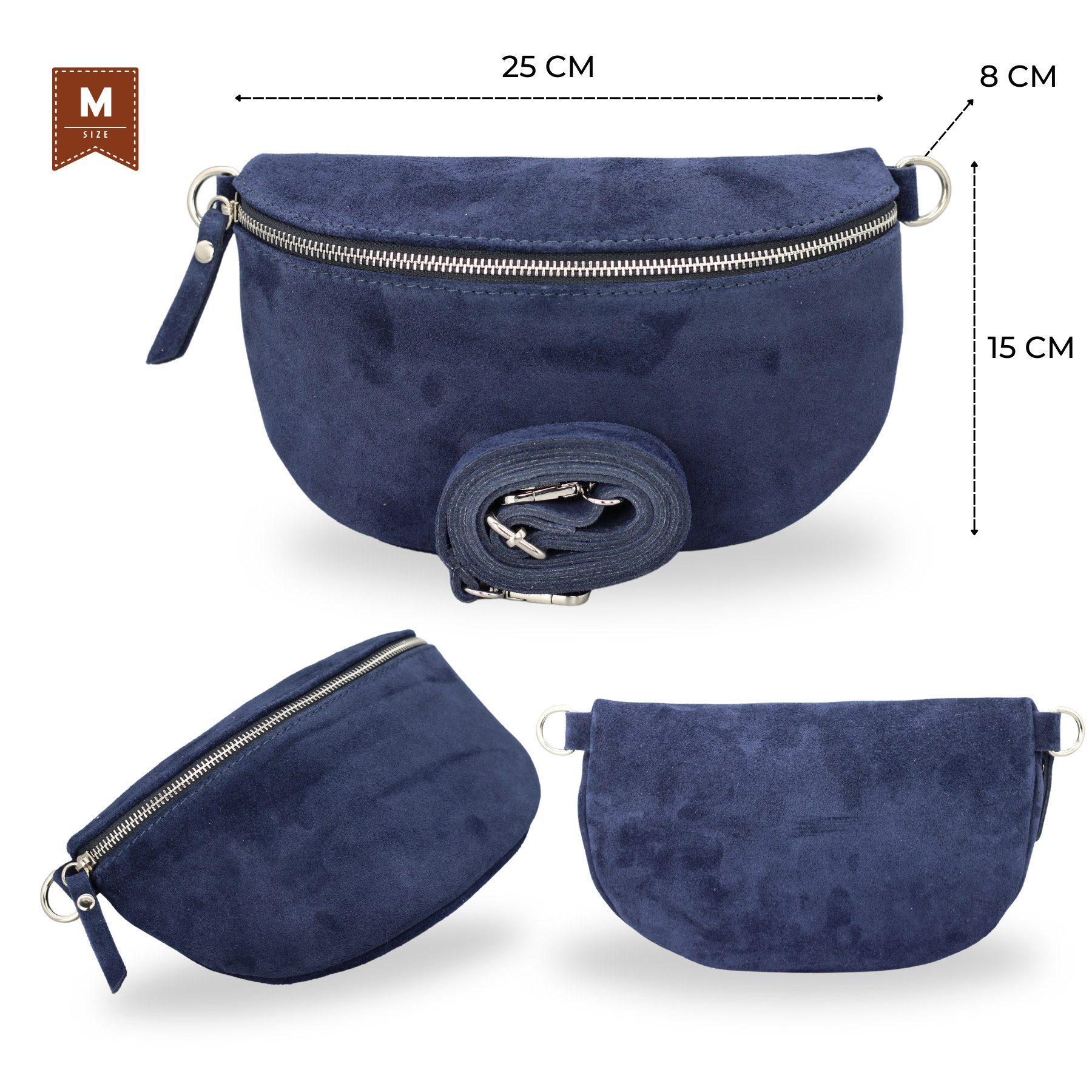 BRISE TASCHE Schultertasche SAHEL SUEDE Bauchtasche Damen Echtes Wildleder, Umhängetasche, Medium Größe, mit extra gemustertem Gürtel