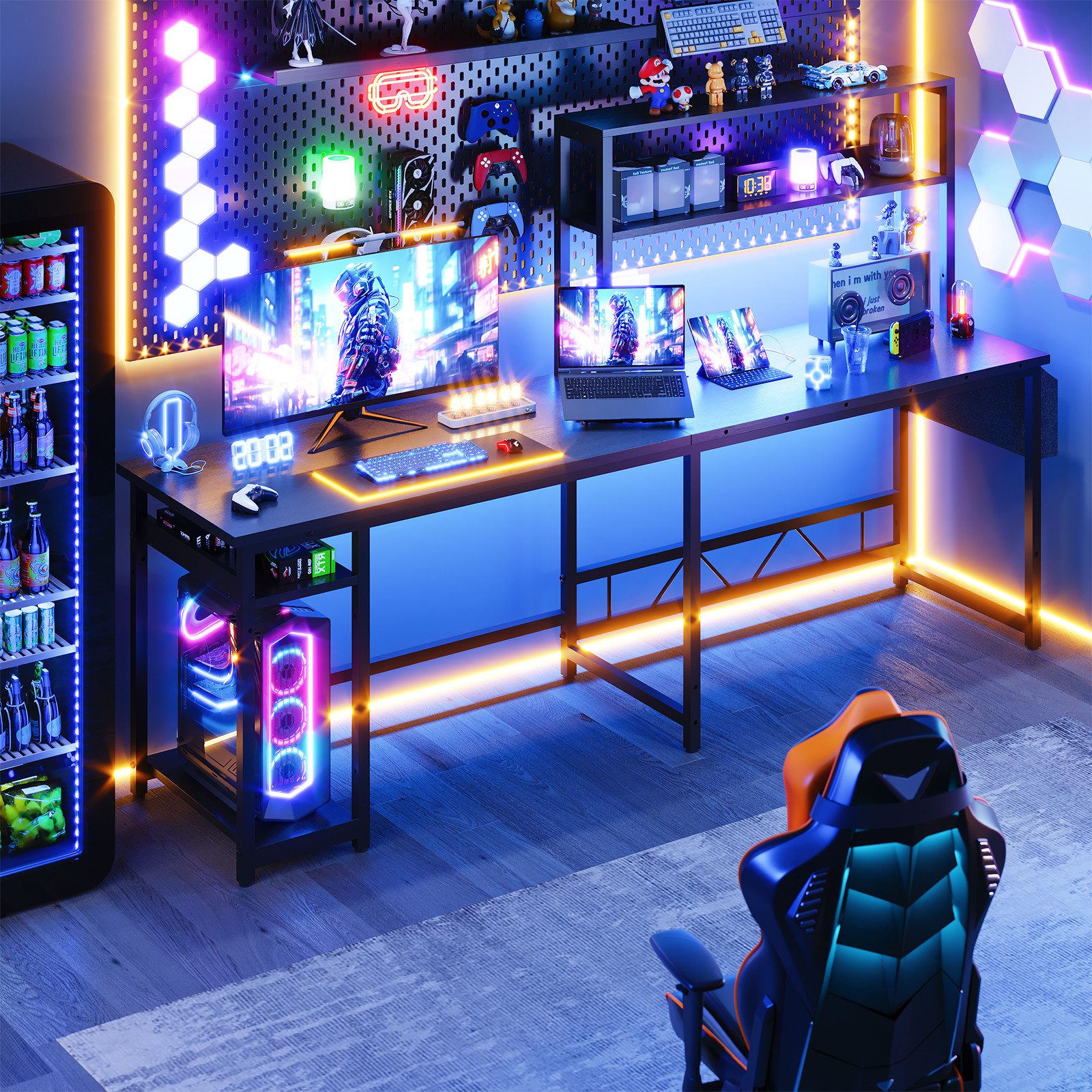 Furnicopia Eckschreibtisch Schreibtisch mit LED und USB L-förmiger Computertisch 160CM (Mit großem Ablagefach, USB-Ladeanschluss und Steckdose) – Bild 4 von 5