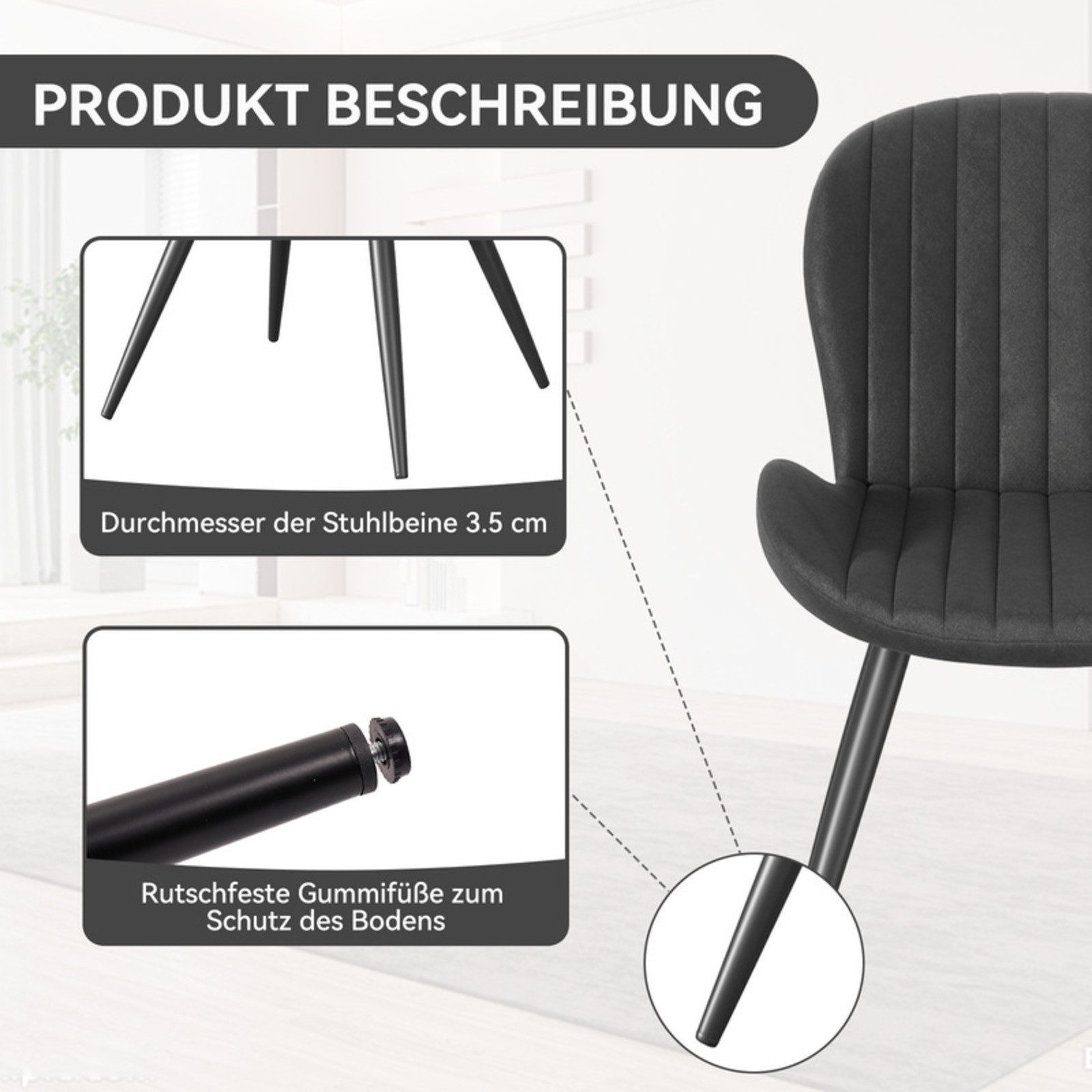 HawthyHome Esszimmerstuhl 2er Set Polsterstuhl mit Armlehnen & Metallbeinen (2 St), Wasserdicht & Ergonomisch für Küche Esszimmer Wohnzimmer – Bild 4 von 5