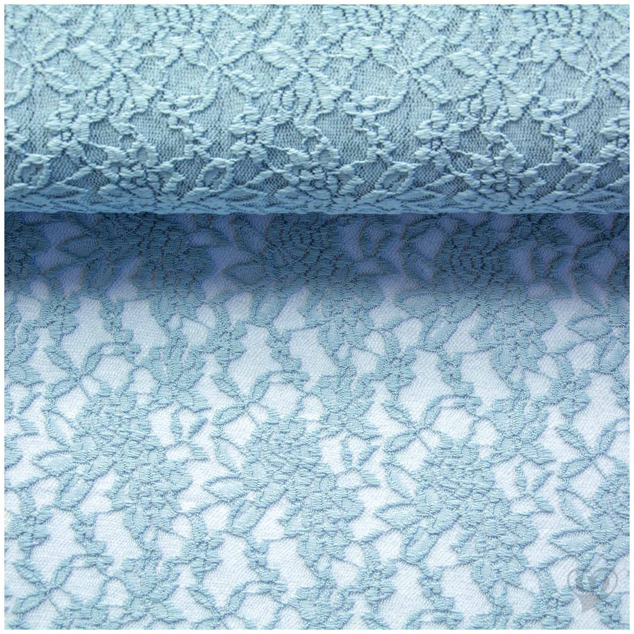 maDDma Stoff Spitzenstoff elastisch Meterware 145cm breit Blumenmuster 145g/m², taubenblau