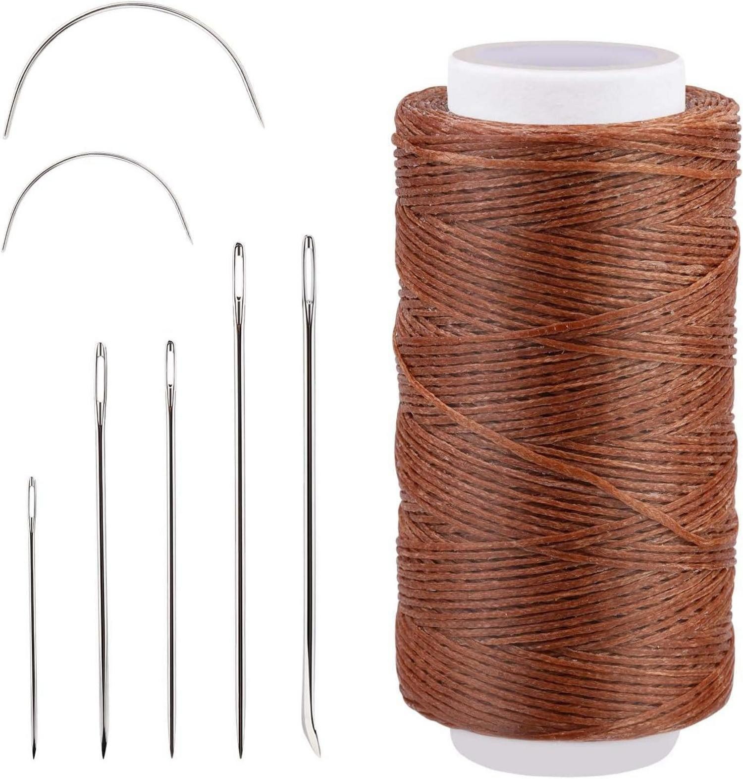 LuxusKollektion Nähnadeln Leder Faden Set 150D Wachsfaden150m Ledernähgarn Kaffeebraun