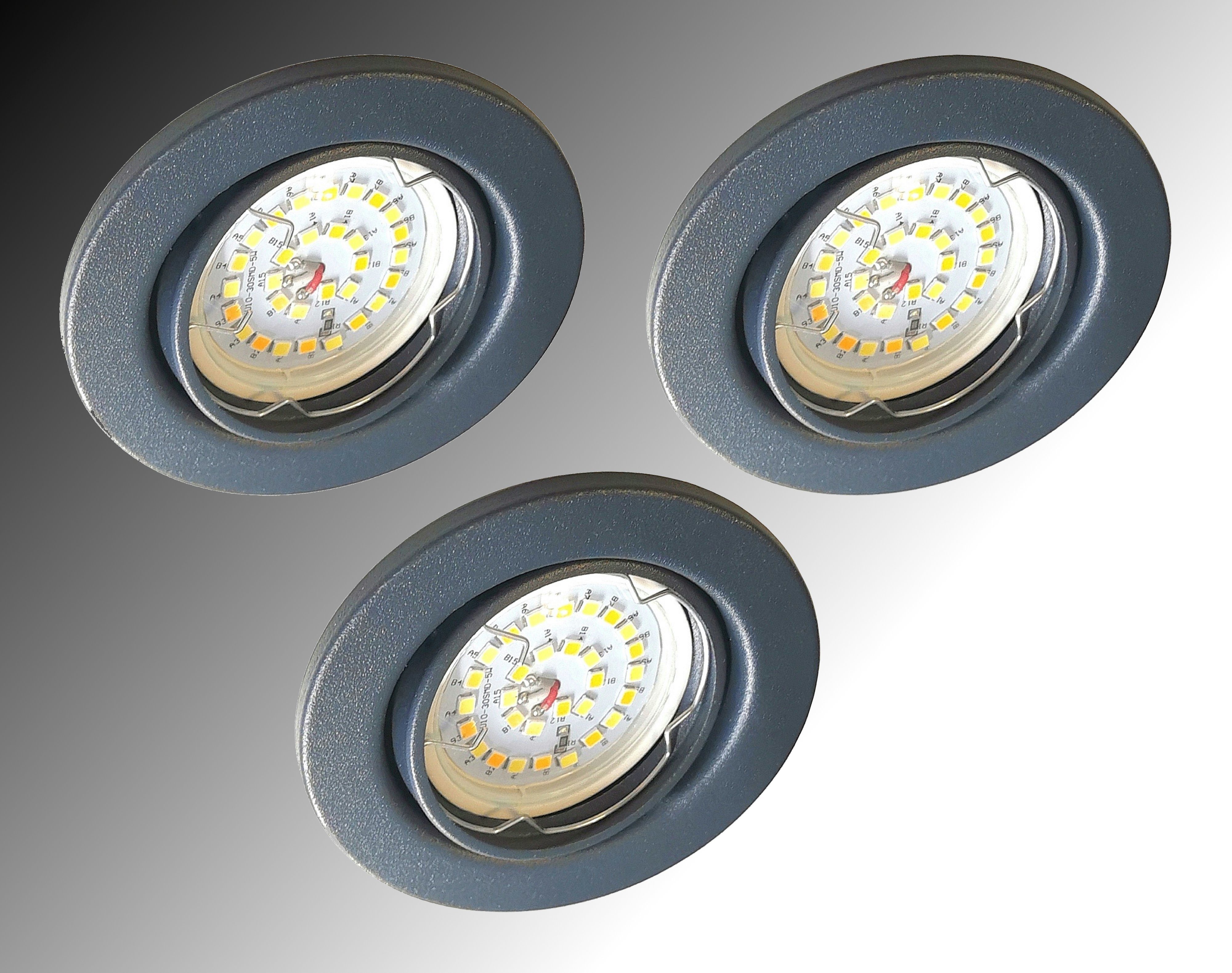 TRANGO LED Einbauleuchte, 3er Set 6729-031M36K LED Einbaustrahler Anthrazit matt inkl. 3x 5 Watt CCT Farbtemperatur Steuerung 2700K-4000K-6500K LED Modul, Einbauspot, Deckenleuchte, Downlight, Deckenlampe