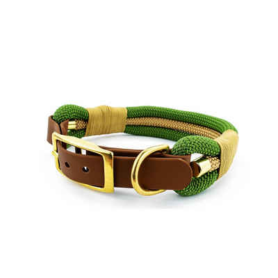 Tierluxe Hunde-Halsband Tau Seil Grün und Gold, PPM Seil, Handgemacht