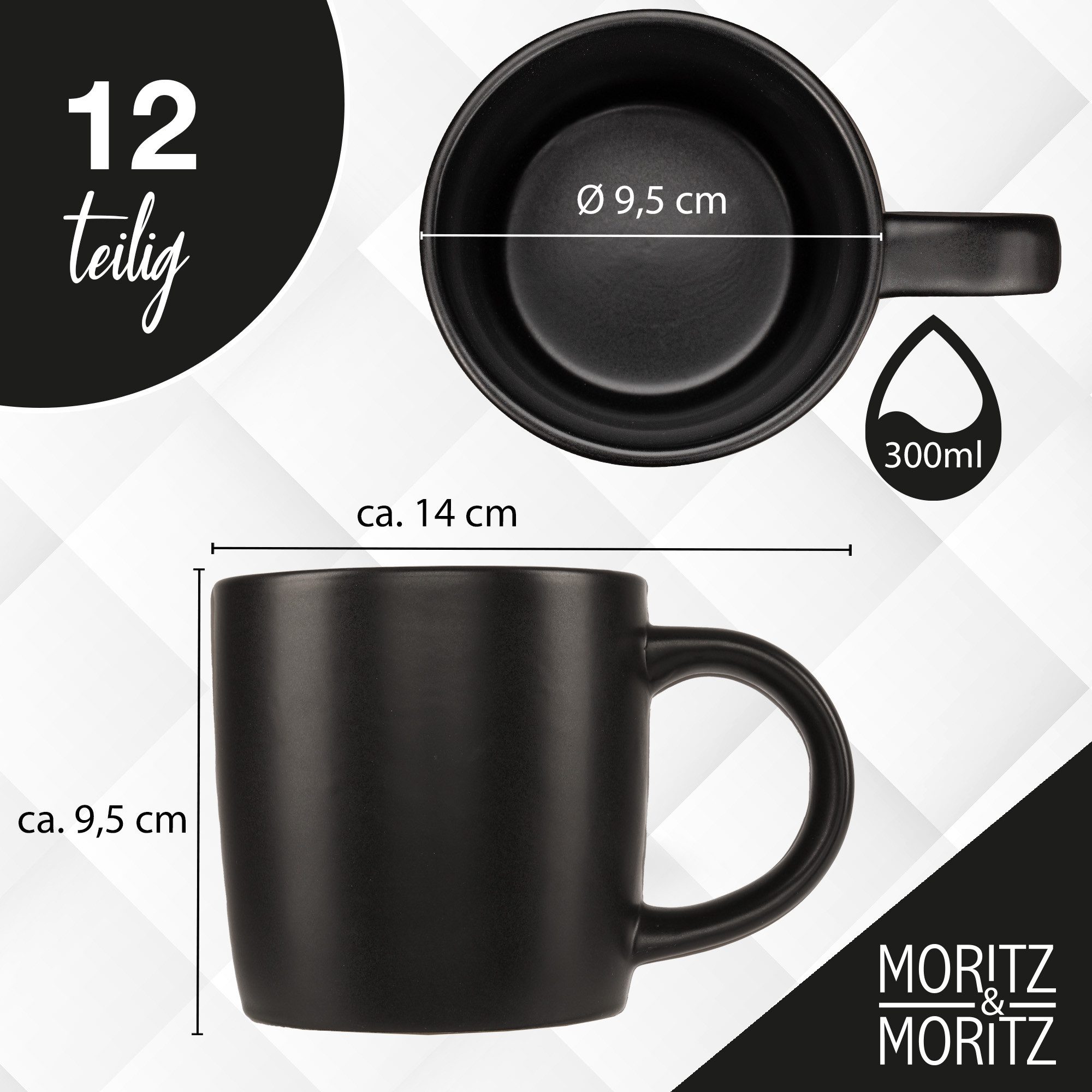 Moritz & Moritz Tasse 12tlg NORDIC Schwarz, 12-tlg., Steinzeug, für 12 Personen - spülmaschinen- und mikrowellengeeignet