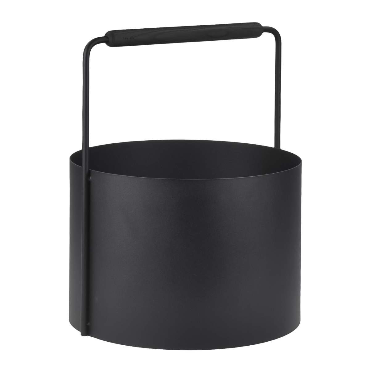 blomus Kaminholzkorb "Ashi" Holzkorb Metall Aufbewahrungskorb für Holz 35cm, Ø 35cm, Brennholzkorb aus Metall mit Holzgriff aus Eiche