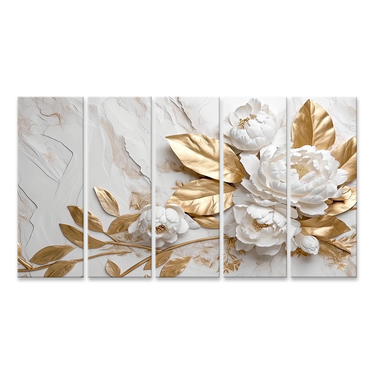 islandburner Leinwandbild Marmor Textur Weiß Gold Farben Goldene Blumen Lux günstig online kaufen