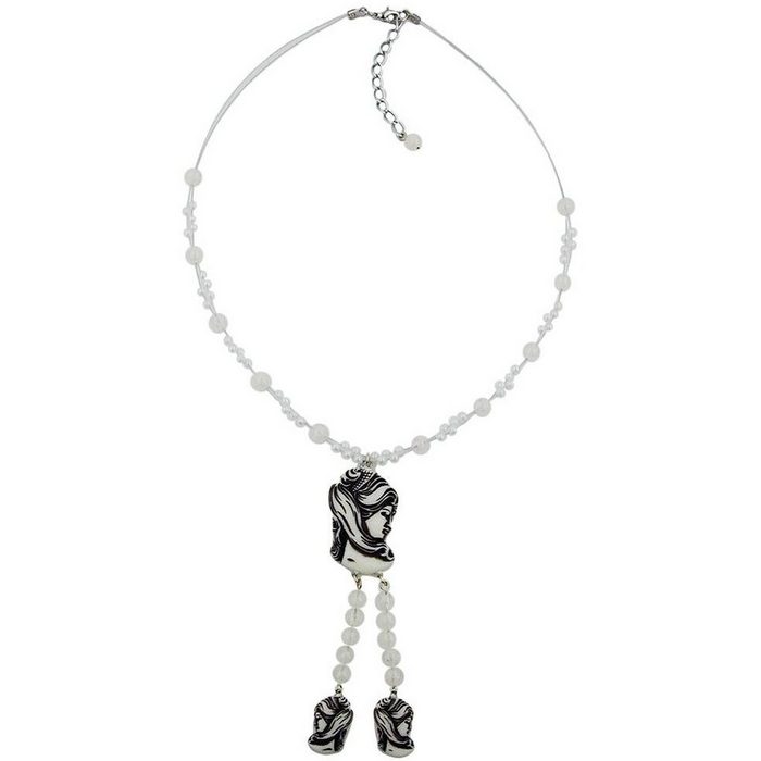 Gallay Perlenkette Drahtkette Camée beige-schwarz Kunststoffperlen 45cm
