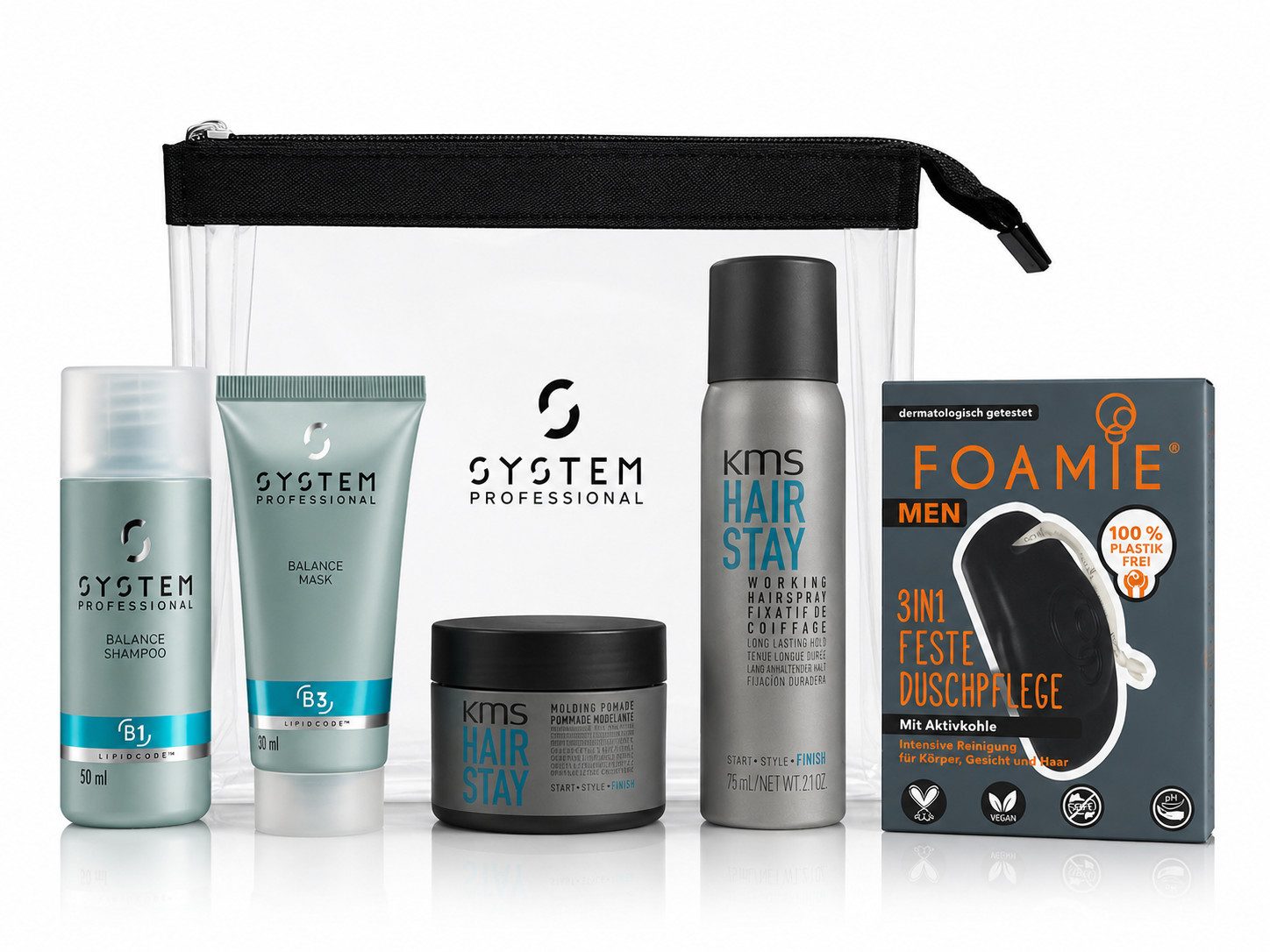 System Professional Haarpflege-Set Men's Travel Set – Premium Pflege & Styling für unterwegs, 6-tlg., Perfekt für Urlaub, Geschäftsreisen und Fitnessstudio