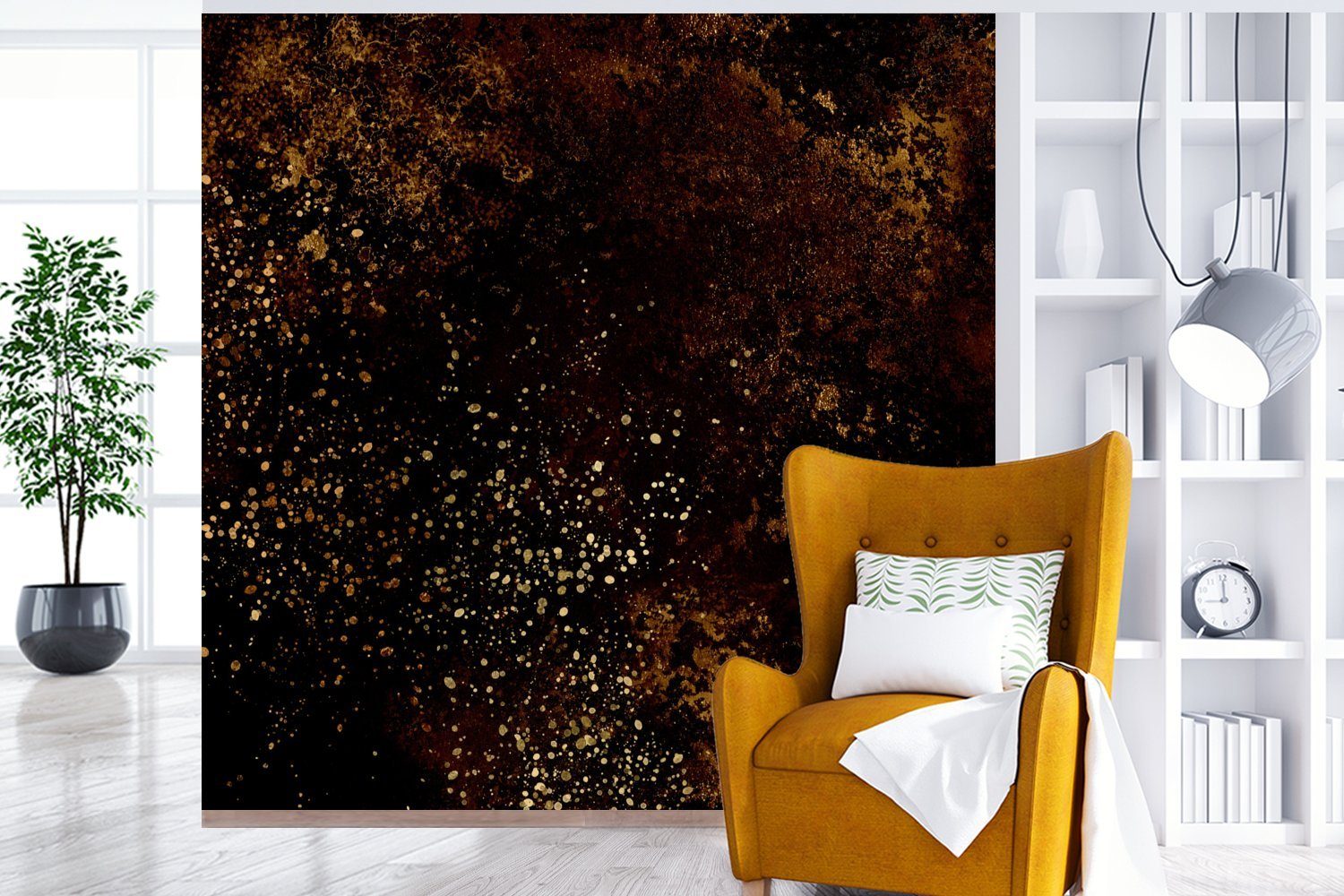 Schlafzimmer, Tapete Wohnzimmer Gold Matt, - Farbe, (5 bedruckt, Schwarz oder Vinyl - Wandtapete Fototapete für St), MuchoWow