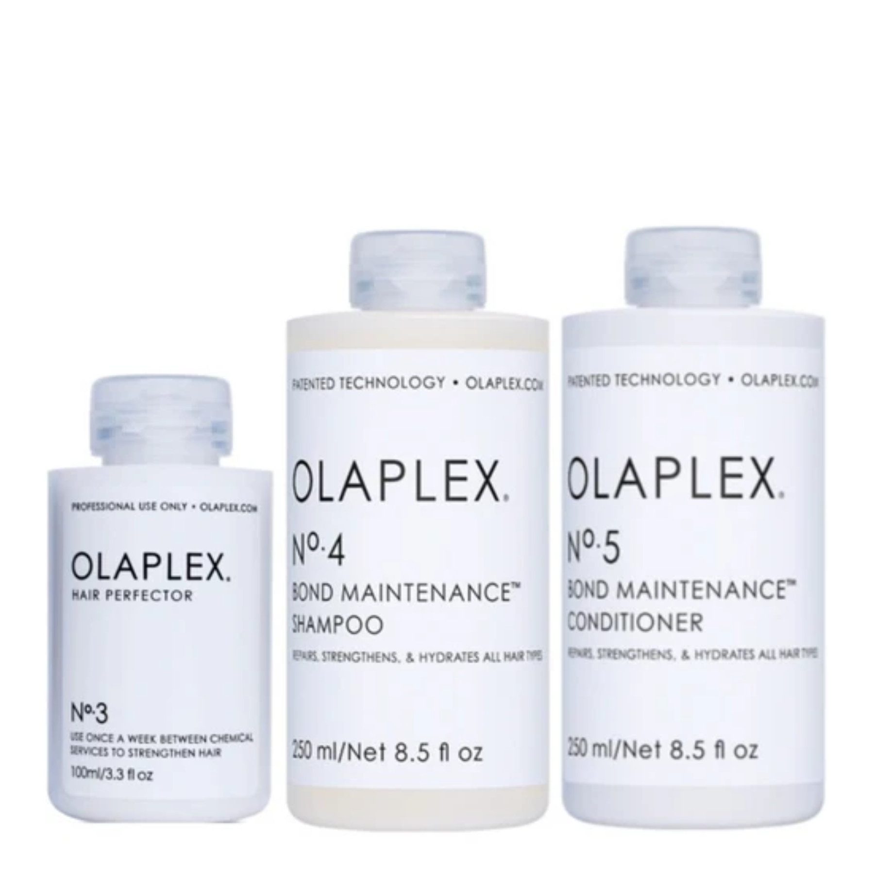 Olaplex Haarpflege-Set Olaplex Set No. 3, 4 & 5 – Haarpflege Set Reparatur Shampoo Conditione, 3-tlg., reichhaltig