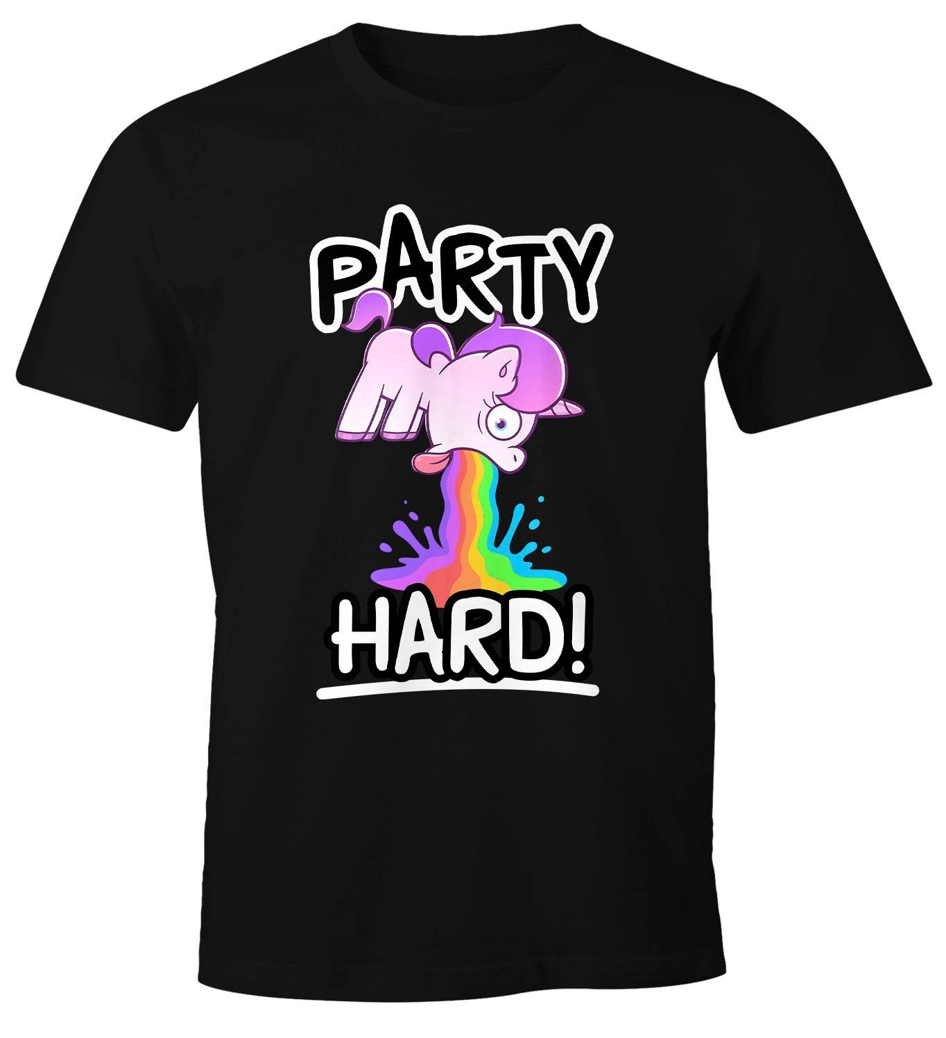 Hard Einhorn Spruch mit lustig T-Shirt Moonworks® Saufshirt kotzendes Comic-Stil Print-Shirt MoonWorks Herren Print Party Fun-Shirt