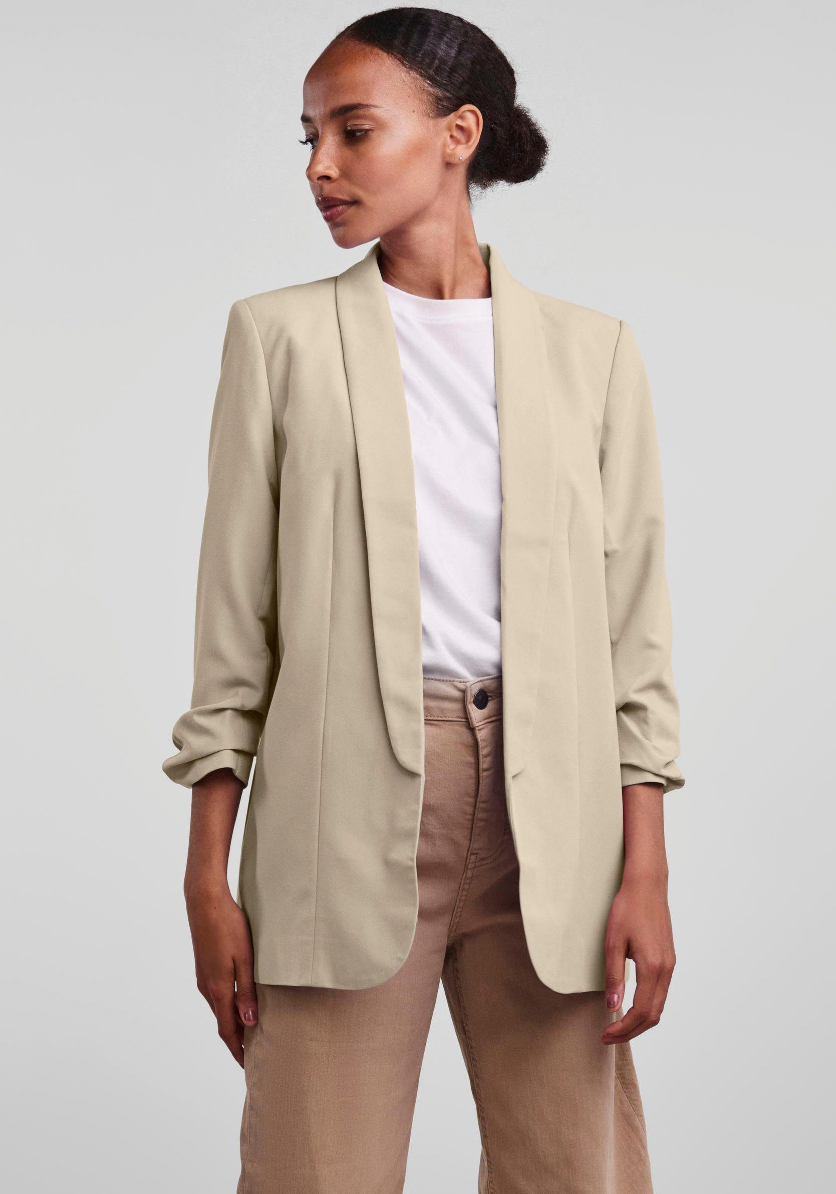 pieces Blusenblazer PCBOSELLA 3/4 BLAZER NOOS mit Faltendetail am Ärmel White Pepper | Blusenblazer