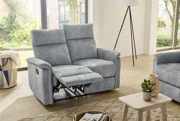 luma-home 2-Sitzer 15127, Sofa mit halbautomatischer Relaxfunktion 130 cm breit, Federkern, Wellenunterfederung, Bezug Velours, Vintage Grau