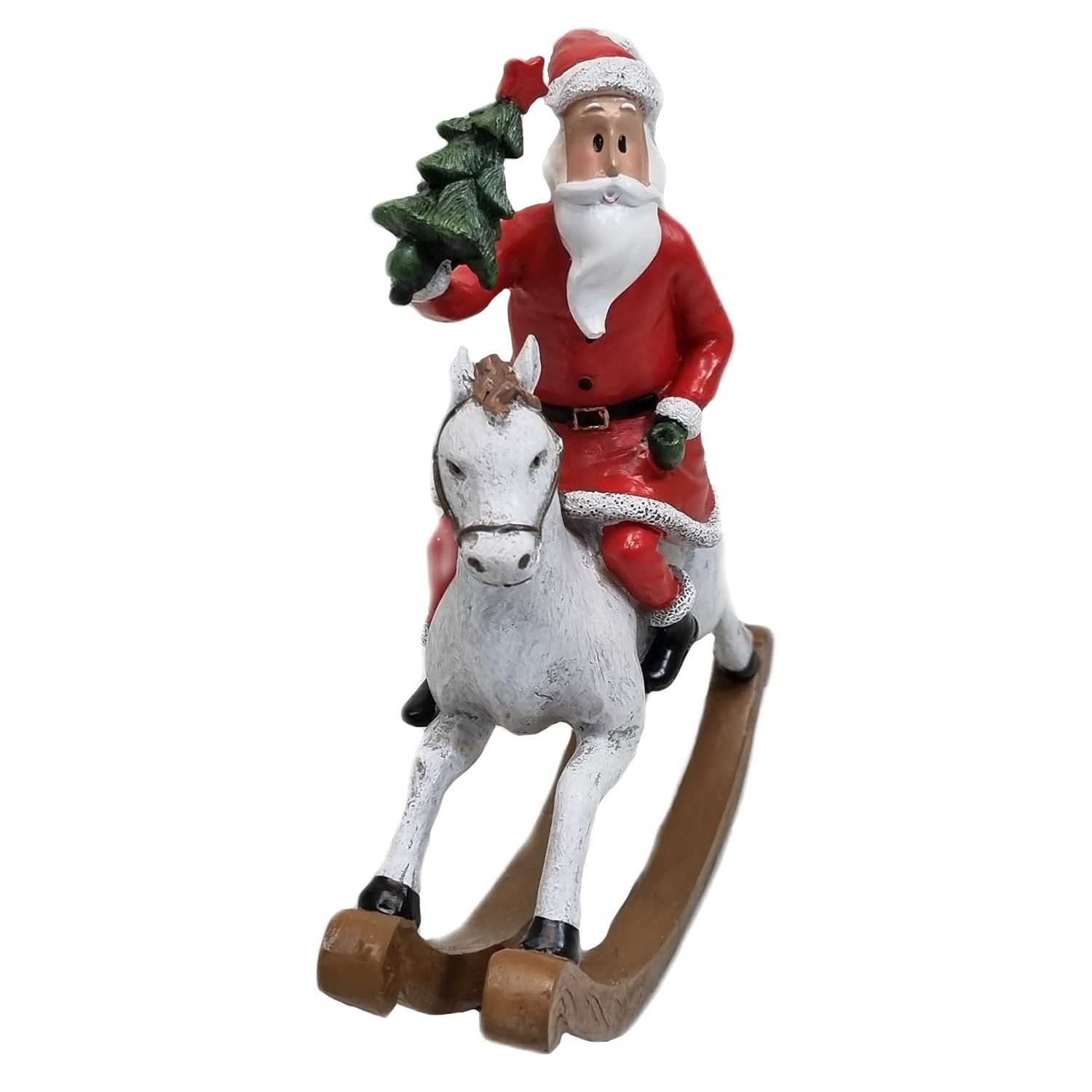 Fachhandel Plus Weihnachtsmann auf Schaukelpferd Weihnachtsfigur Weihnachtsdeko (1 St), zauberhafte Weihnachtsfigur
