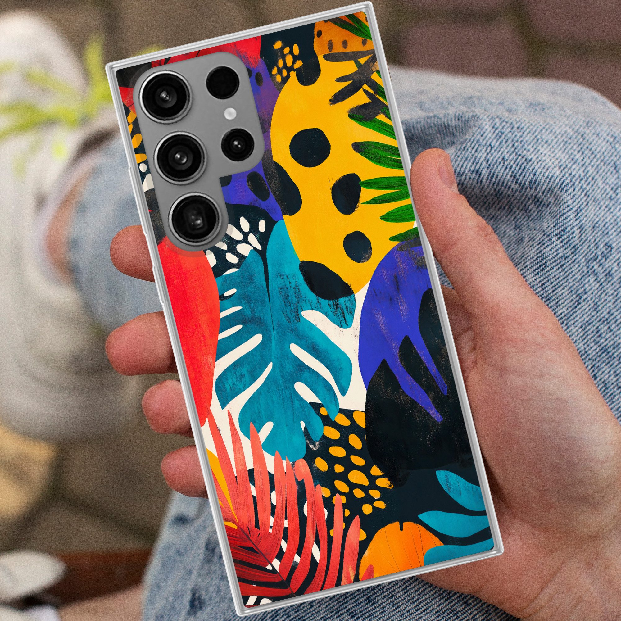MuchoWow Handyhülle für Samsung Galaxy S23 Ultra Blätter - Formen - Abstrakt - Farbenfroh