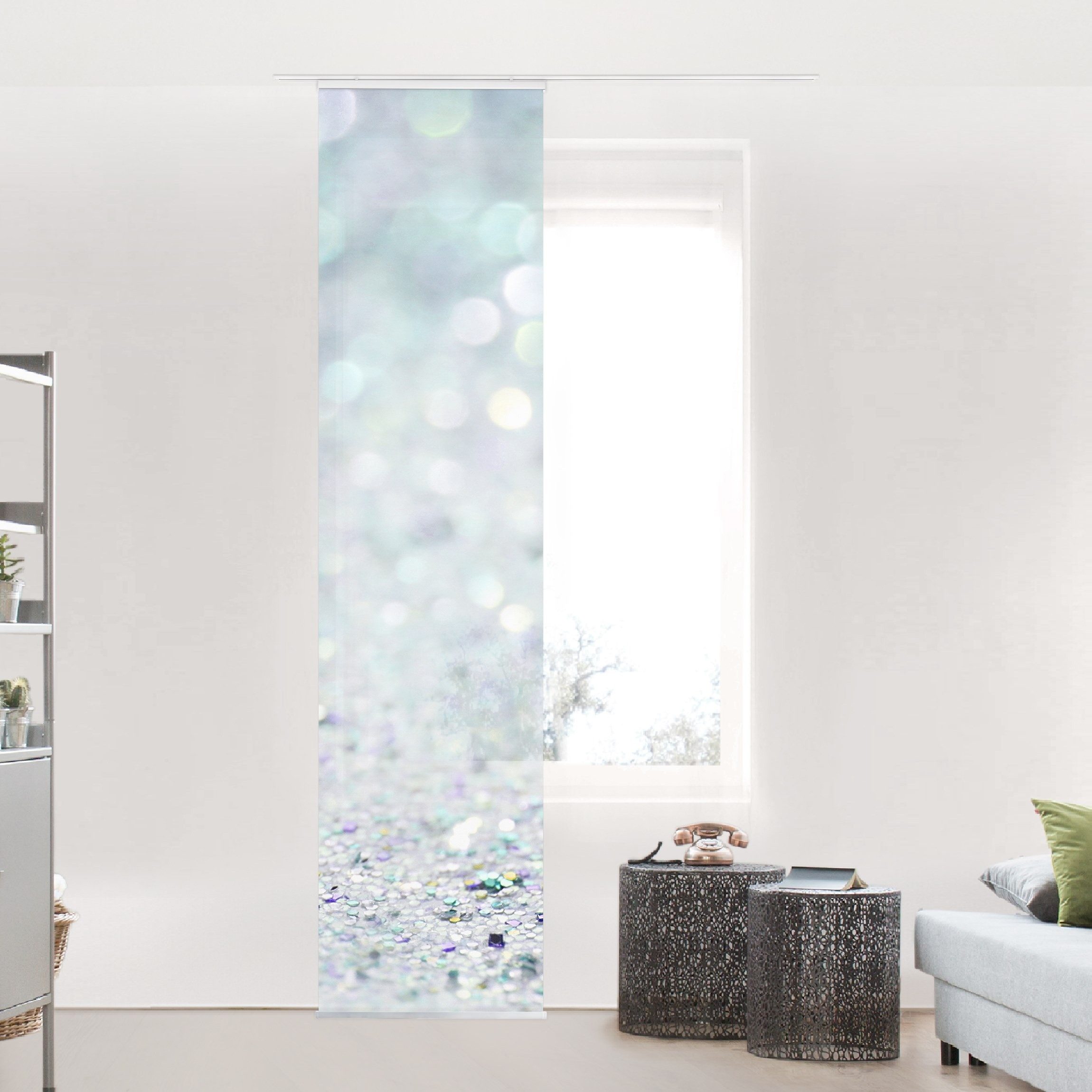 Bilderdepot24 Schiebegardine Flächenvorhang blickdicht Prinzessinnen Glitzer Mint (1 St), halbtransparent, Wohnzimmer große Flächengardine lichtdurchlässig für Klemm-System