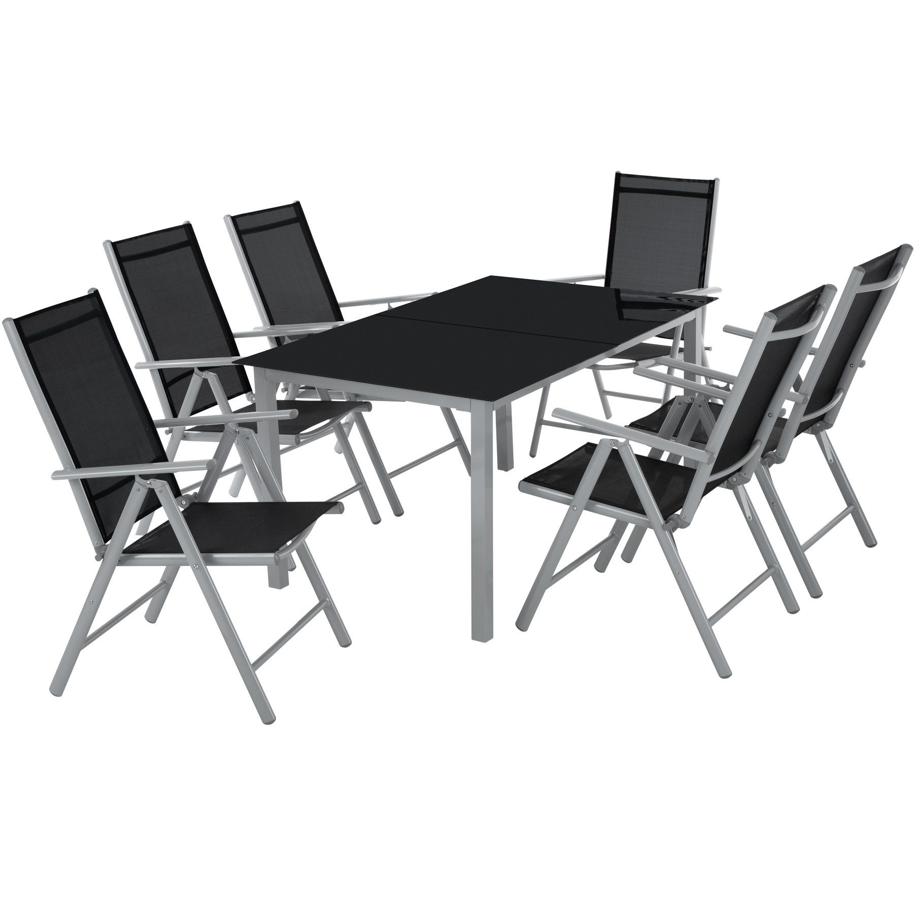 tectake Essgruppe »Aluminium Sitzgruppe 6+1«, (Komplettset, 7-tlg., Set aus  Stühlen und Esstisch), pflegeleicht, klappbare Stühle, Sicherheitsglas,  platzsparend, wetterfest, mit Rückenlehne online kaufen | OTTO