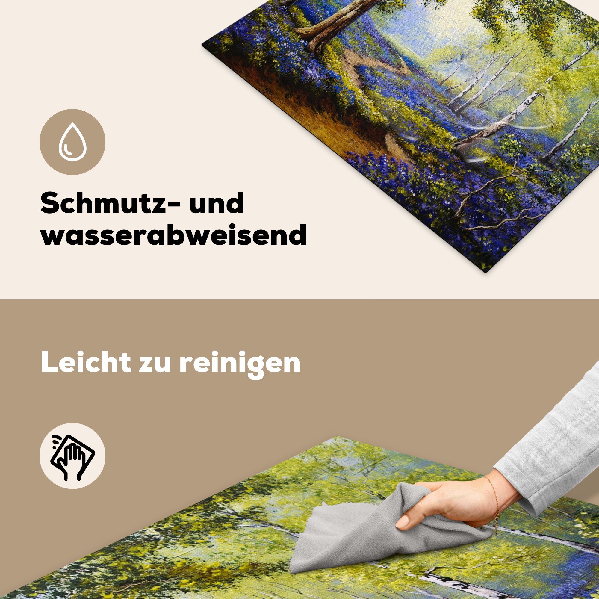 (1 - tlg), - Wald Blumen nutzbar, 70x52 MuchoWow Ceranfeldabdeckung - Natur Vinyl, Gemälde Herdblende-/Abdeckplatte cm, - Mobile Arbeitsfläche Ölfarbe,
