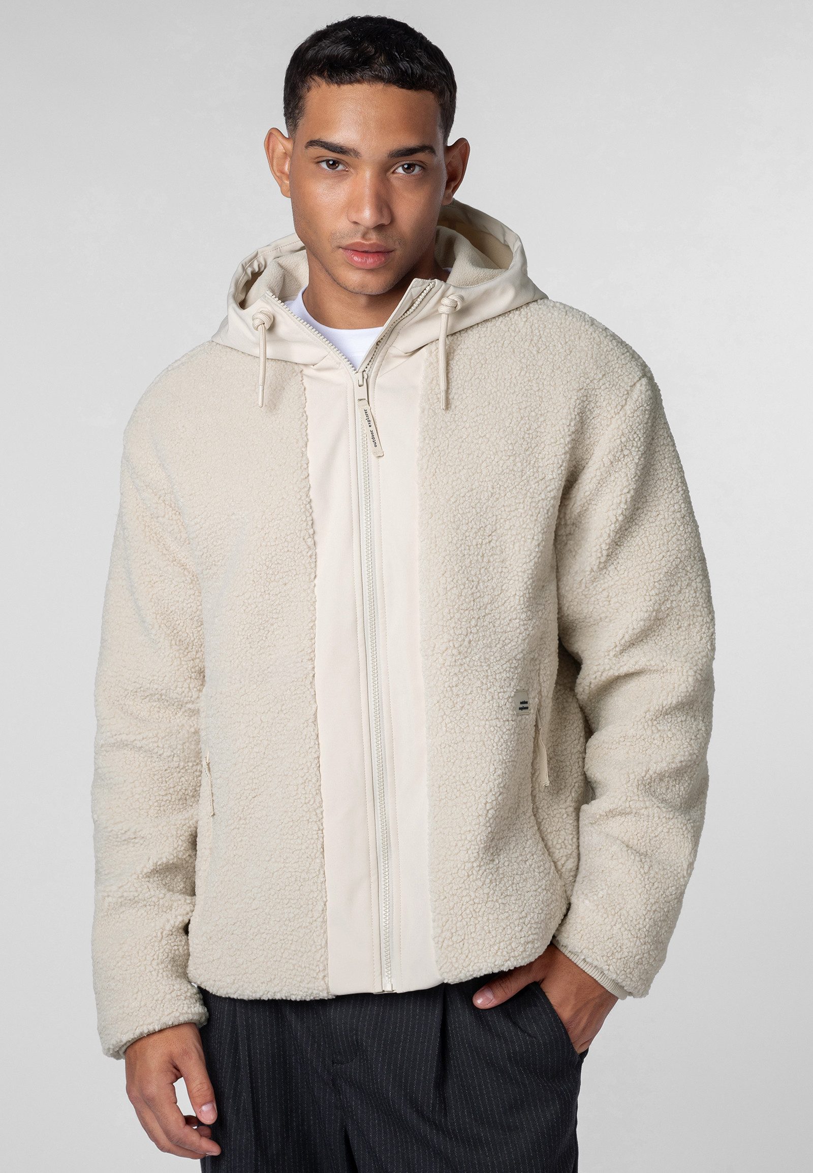 SUBLEVEL Fleecejacke Herren Fleecejacke mit Kapuze Kontrasteinsätze aus Softshell, Eingrifftaschen