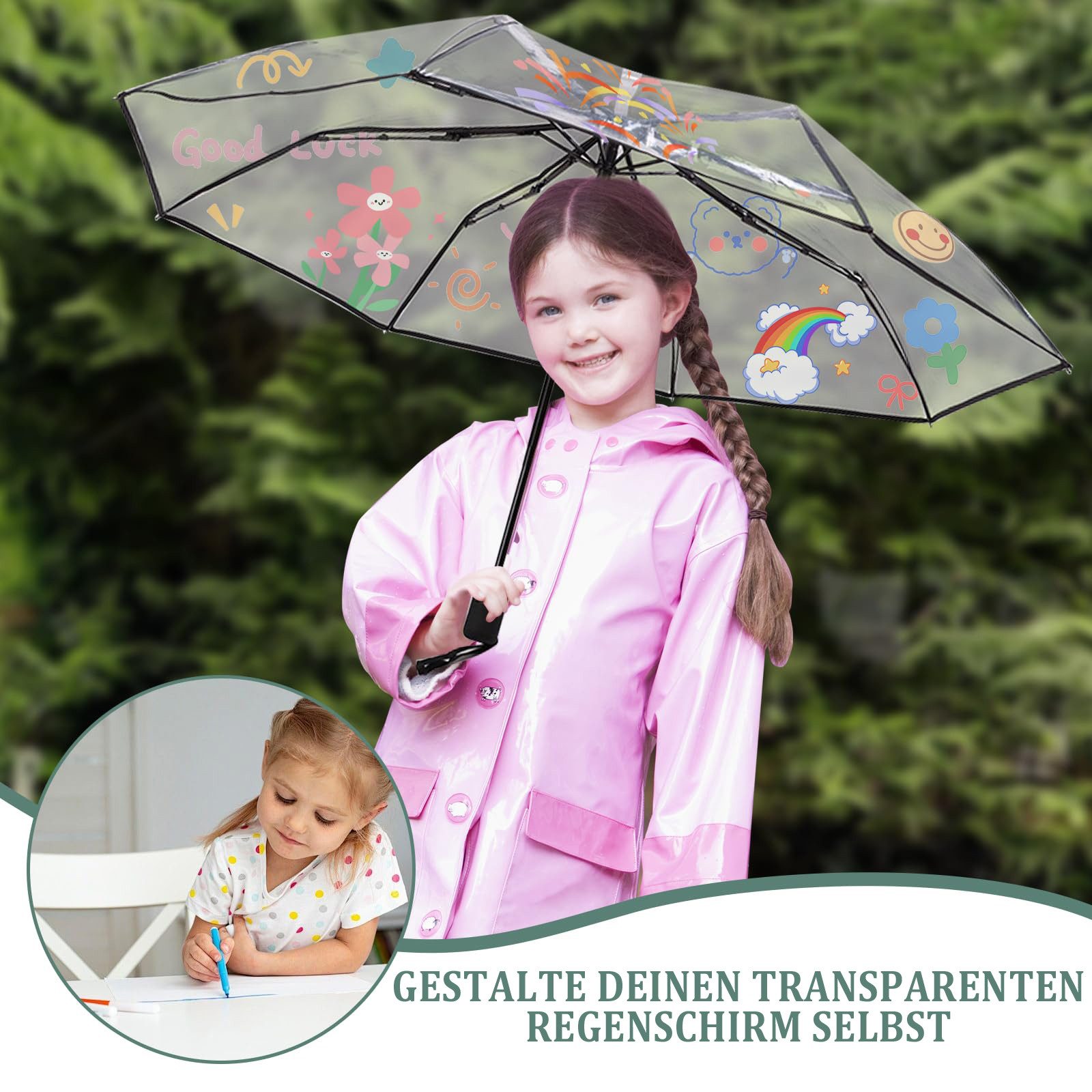 Coonoor Taschenregenschirm Vollautomatischer transparenter Regenschirm, transparenter Sonnenschirm, praktischer Sonnenschirm – Bild 4 von 5