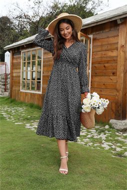 RUZU UG Dirndl Kleid mit Polka-Dot-Print und elegantem V-Ausschnitt für den Urlaub