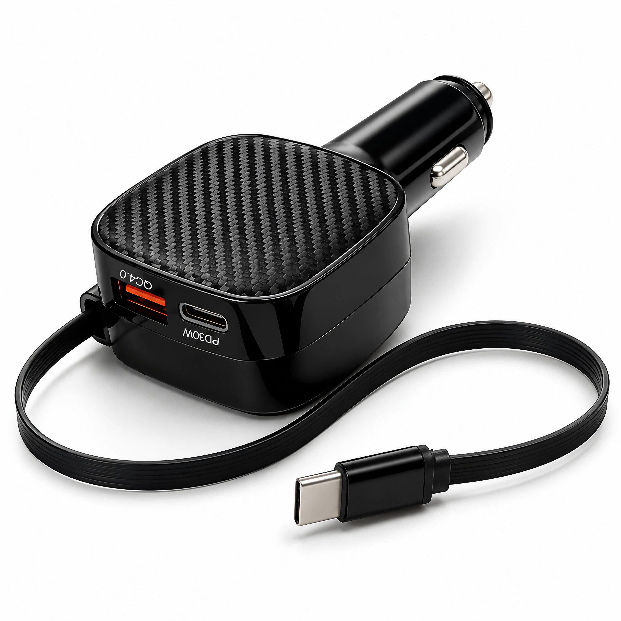 Bolwins E24C Auto Ladegerät 85W mit USB-C-Kabel, PD30W, 2x USB-C/USB-A für PKW USB-Ladegerät (3000 mA, Einzelset, 1-tlg., 1x 85W KFZ-Ladegerät mit einziehbarem USB-C-Kabel, 85W Gesamtleistung, USB-C Einziehkabel 65cm, PD30W, QC4.0, 3 Geräte)