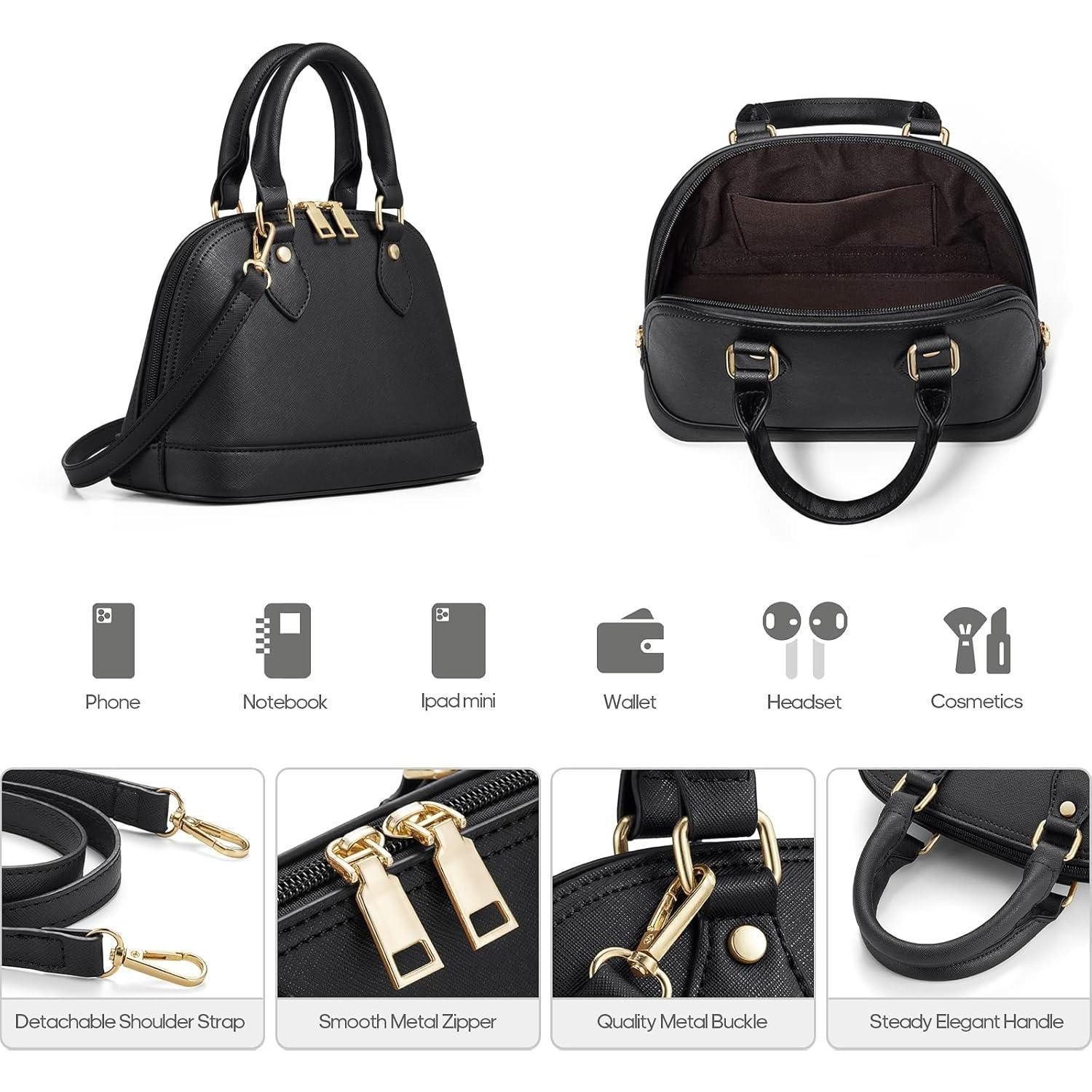 LuxusKollektion Handtasche 4-teiliges Handtaschen Set Damen Schwarz Büro Schule Reise Geschenk