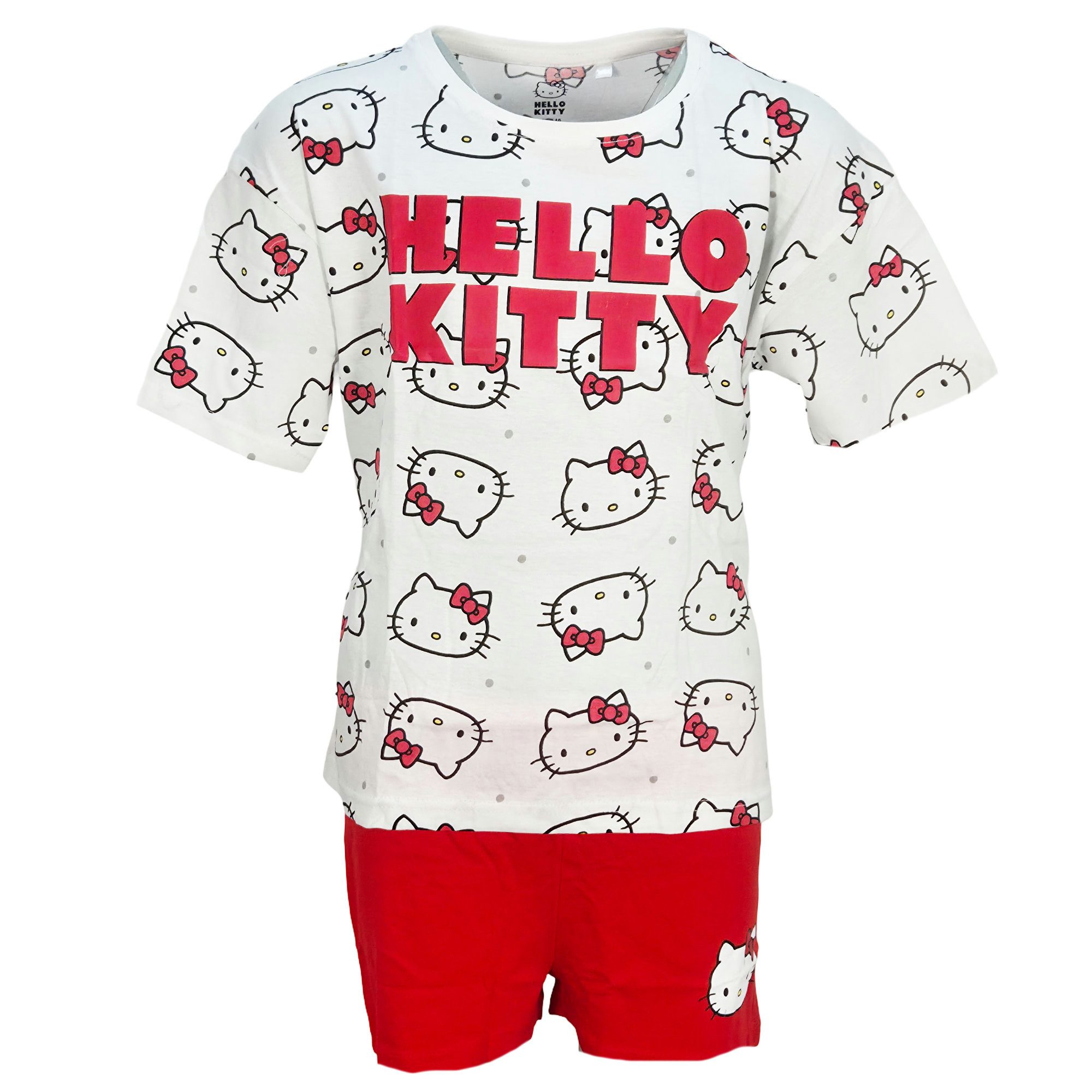 Hello Kitty Schlafanzug Hello Kitty Kinder Mädchen Schlafanzug Pyjama Oversize Shirt Shorts 100% Baumwolle, Gr. 134 bis 164