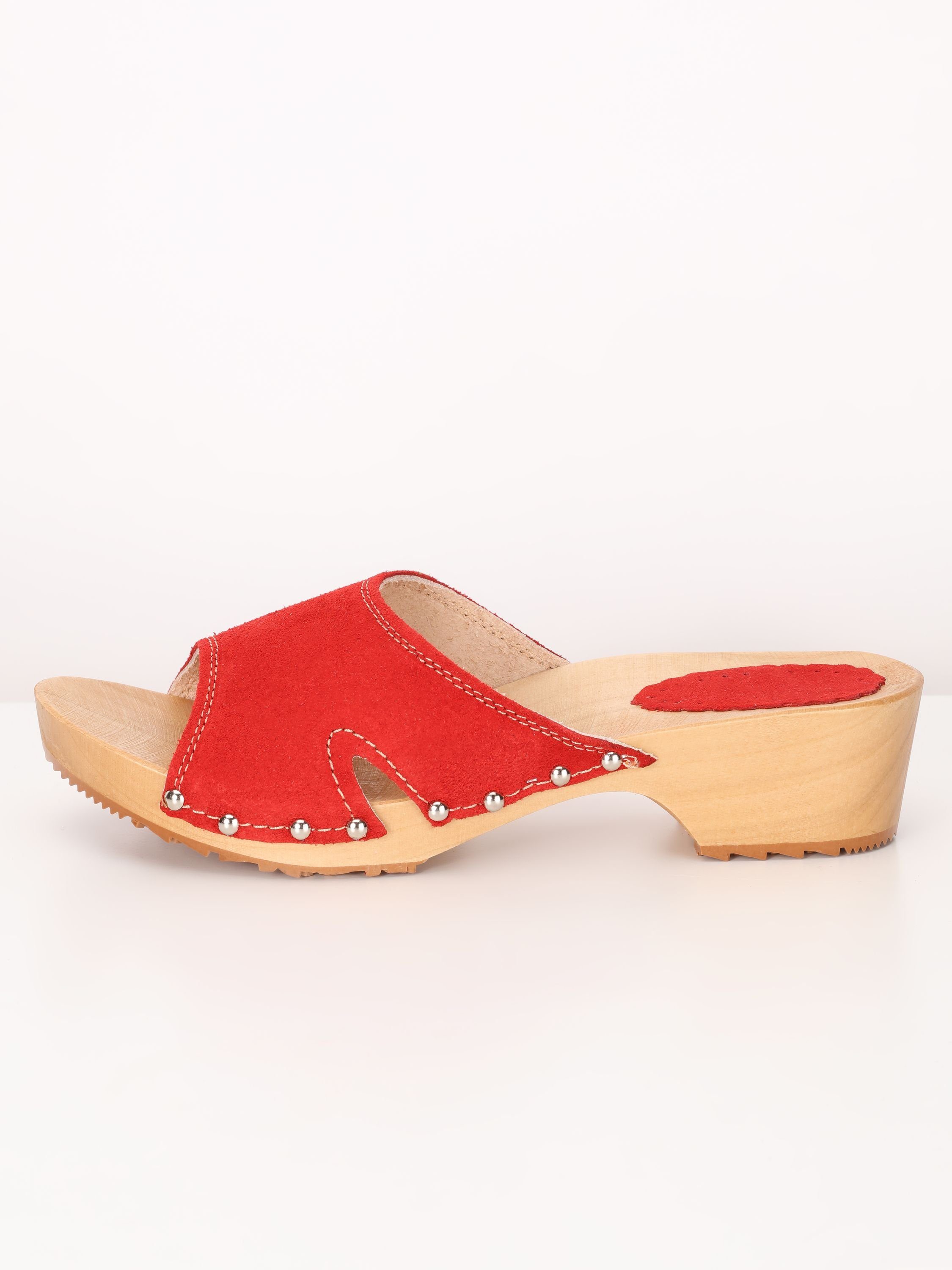 Holzclogs Hausschuh Sohle Ladeheid LAFA083 Holz Clogs Damen Holzschuhe Leder Rot