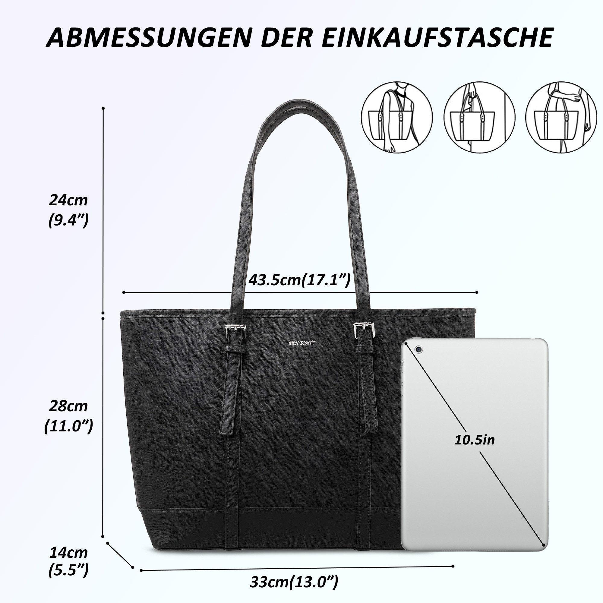TAN.TOMI Shopper Damen Handtasche Aktentasche Große Businesstasche Elegante, 10,5 Zoll Schlüsselring Mit 3 Fächern Umhängetasch Bürotasche