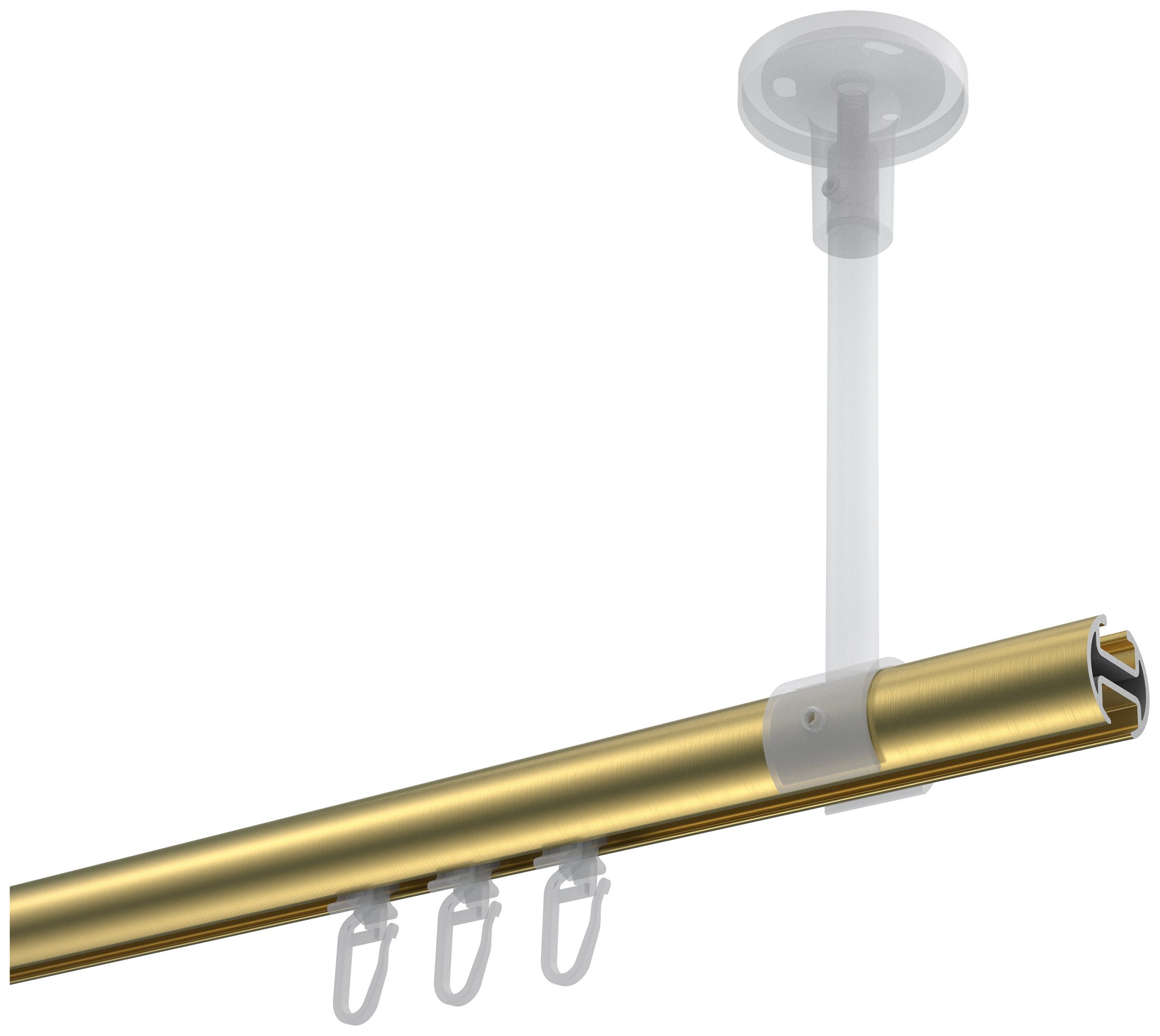 INTERDECO Innenlaufschiene Sonette Sitra, Ø 20 mm, 1-läufig, Fixmaß, kürzbar, Deckenmontage, Aluminium, Messing-Optik / Weiß / Bicolor