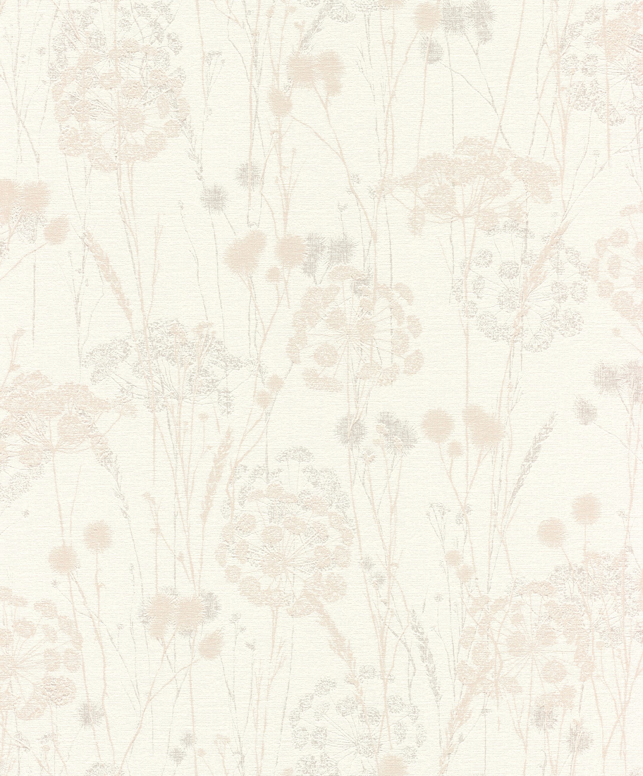 Rasch Vliestapete mit Gräsern und Strukturmuster in Weiß - my moments, strukturiert, floral, natürlich, matt, gemustert, botanisch, geblümt, (1 Rolle, 1 St), Naturmotiv