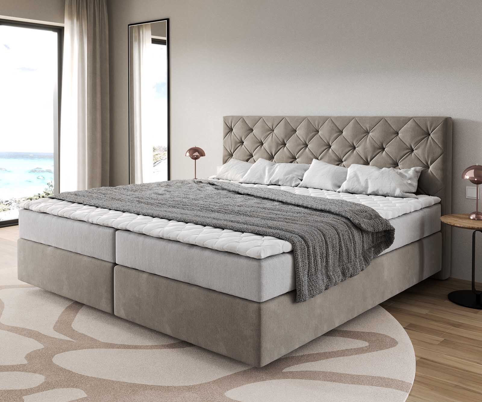 DELIFE Boxspringbett Dream-Great, Mikrofaser Beige 200x200 cm mit Taschenfe günstig online kaufen