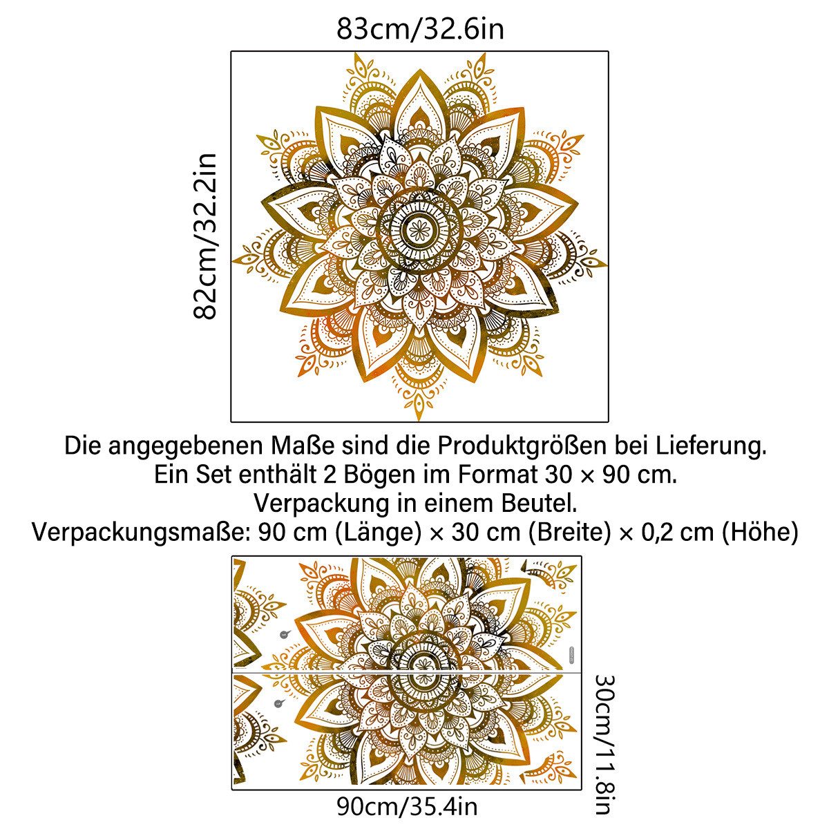 MOPUEA Wandtattoo Dekorative Wandaufkleber, Blumen Fenster Wandsticker Pflanzen/Sterne (Gold Wandtattoo Wanddeko für Kinderzimmer Schlafzimmer Wohnzimmer), 3D-Wandtattoo, Groß Wandsticker Wandbild Flur Yoga Wanddeko