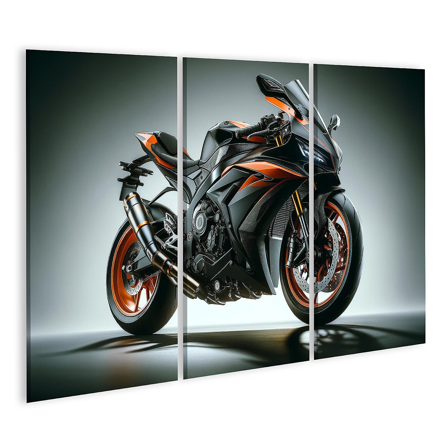 Leinwandbild Dynamisches Hochleistungs-Sport Motorrad in Orange-Schwarz