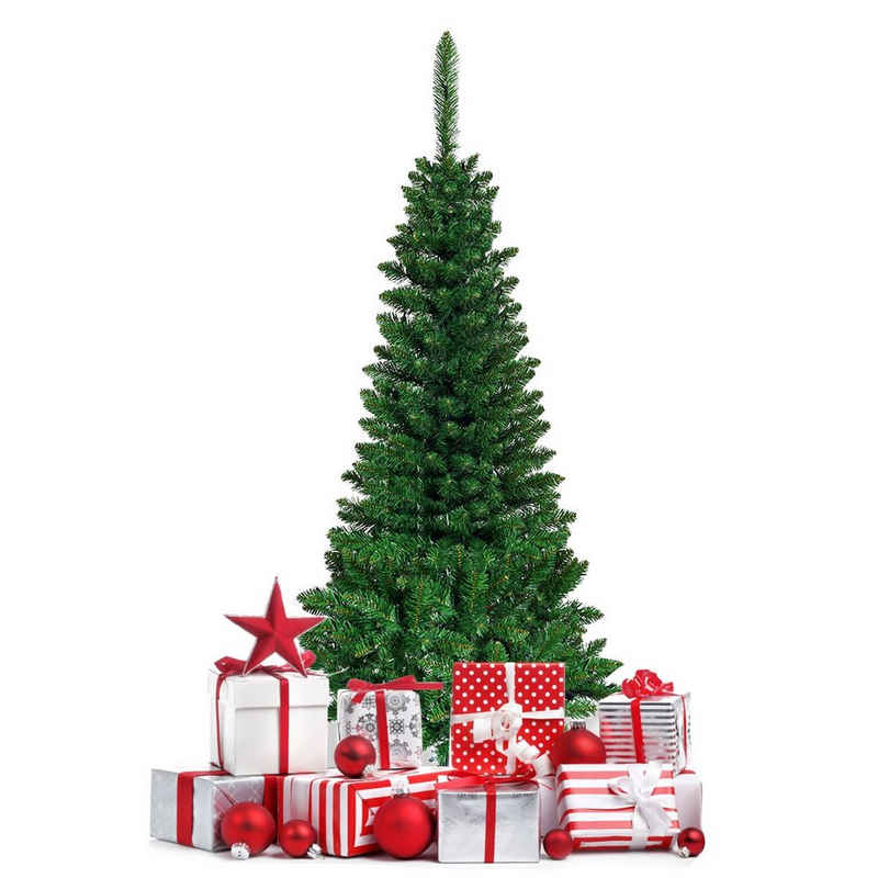 COSTWAY Künstlicher Weihnachtsbaum »Bleistift Weihnachtsbaum«, 135cm, mit mehrfarbigen LED-Leuchten und Metallständer
