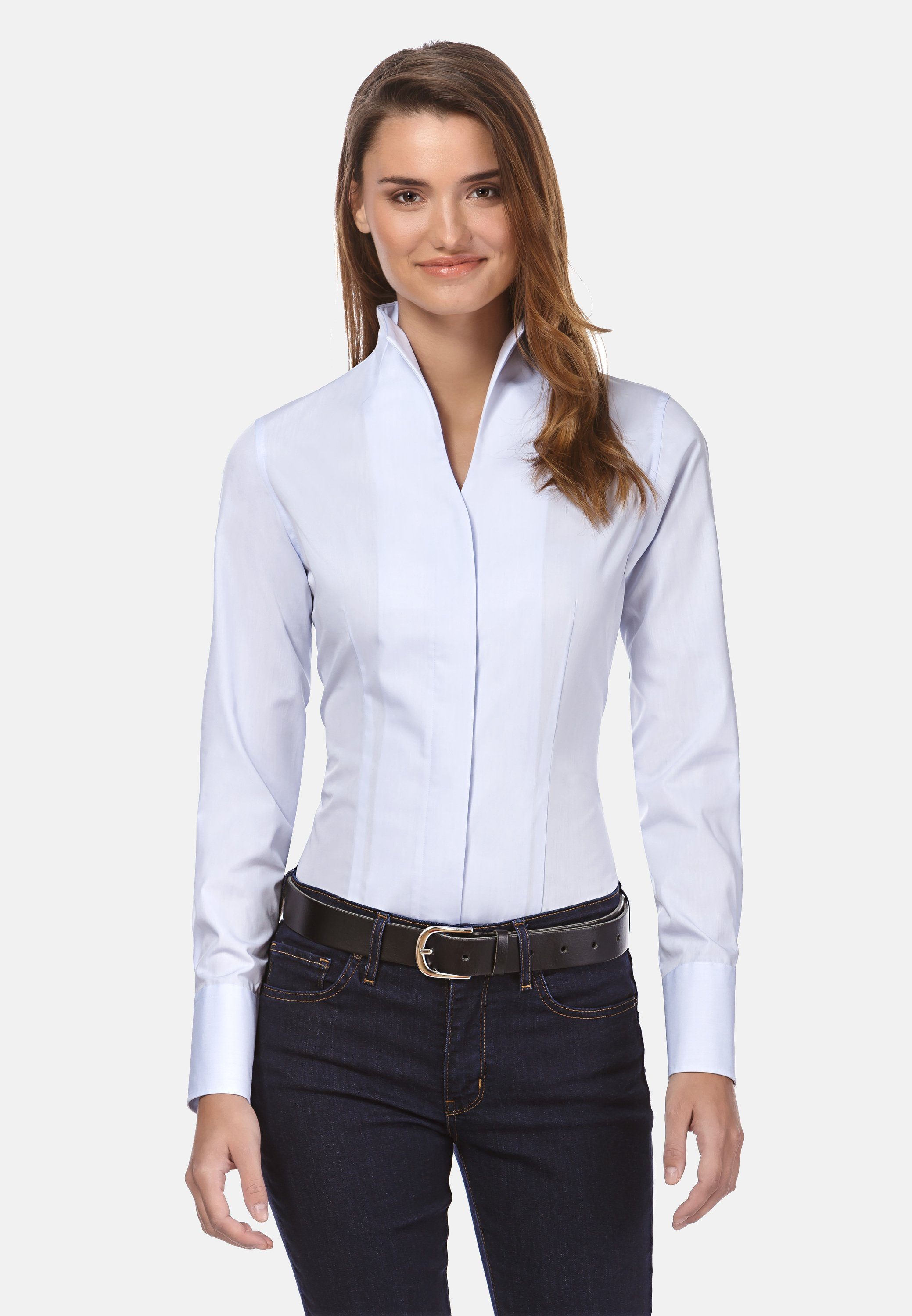 Vincenzo Boretti Klassische Bluse leicht tailliert Kelchkragen günstig online kaufen