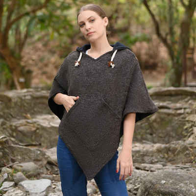 virblatt Poncho Herren Wolle & Poncho Damen Winter, UNISEX Wolle & Polarfleece Wollponcho mit Fleecefutter