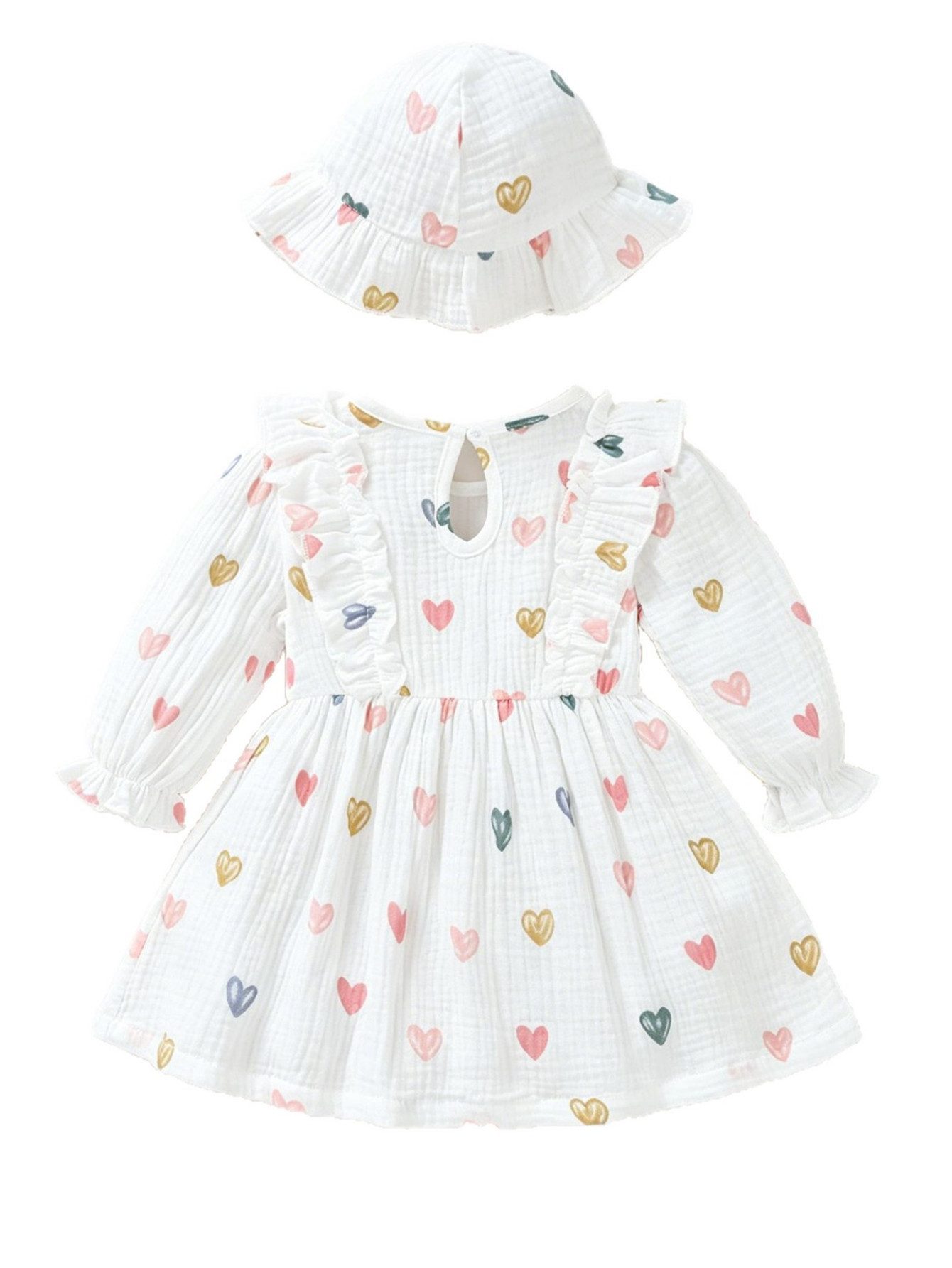 Lapastyle Druckkleid Baby Mädchen Kleidung, Langärmelig Kleid mit Hut, 100 % Baumwolle (Schleppe + Hut) mit allover Print
