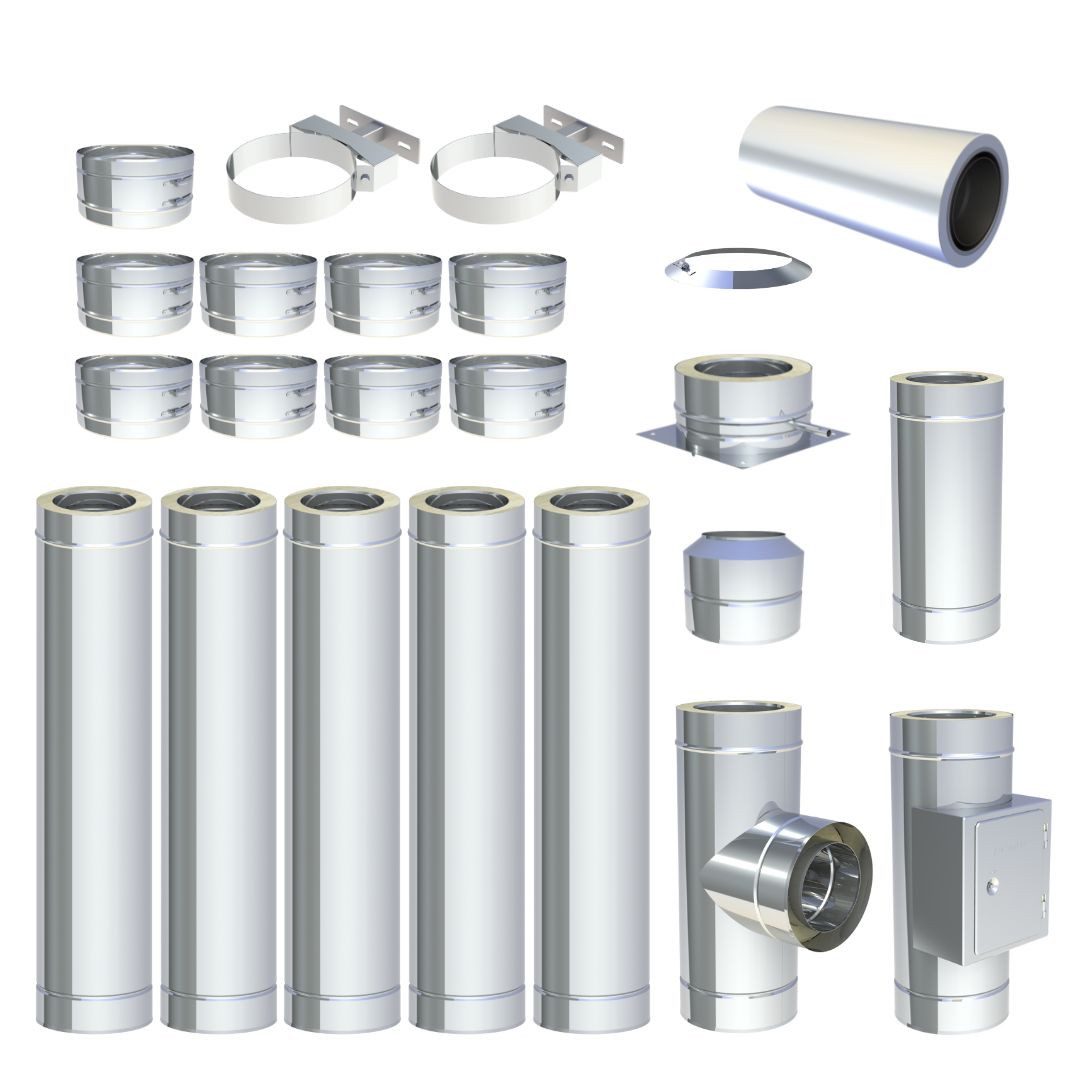 Jeremias Schornstein Ø150mm 6 m DW FU Doppelwandiges Schornstein Set Bodenmontage Hochglanz, Ø 150 mm