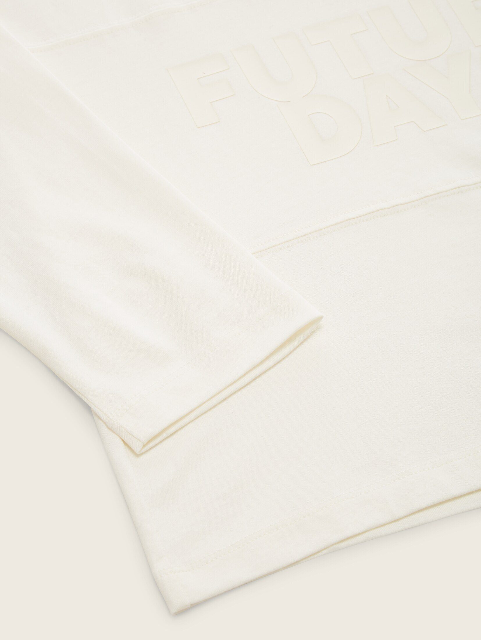 Wool Textprint TOM Langarmshirt TAILOR White mit T-Shirt