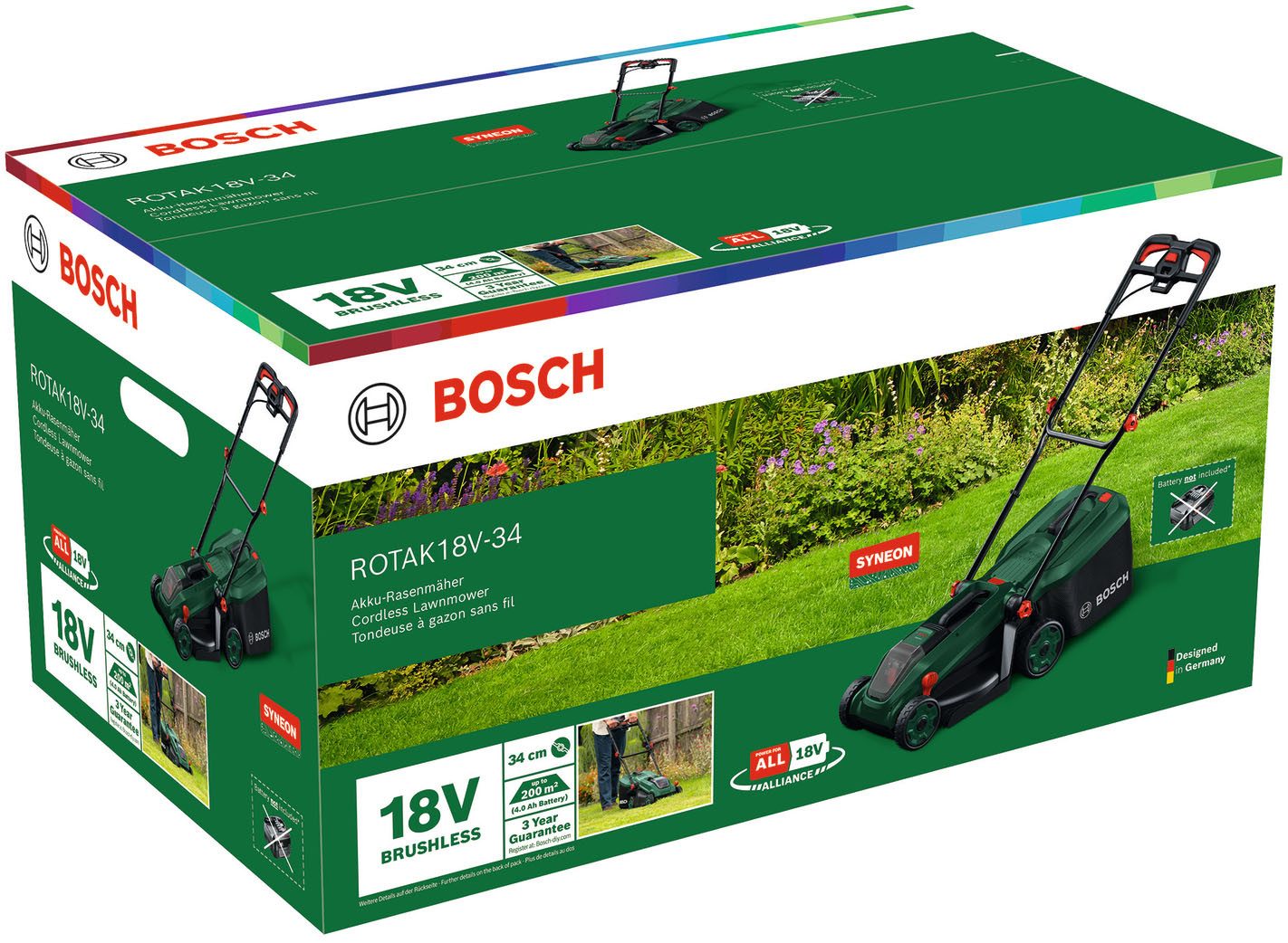 Bosch Home & Garden Akkurasenmäher ROTAK18V-34, 34 cm Schnittbreite, (inkl. Akku und Ladegerät), Kraftvoller 3-in-1-Mäher für kleine bis mittelgroße Rasenfläche – Bild 4 von 5